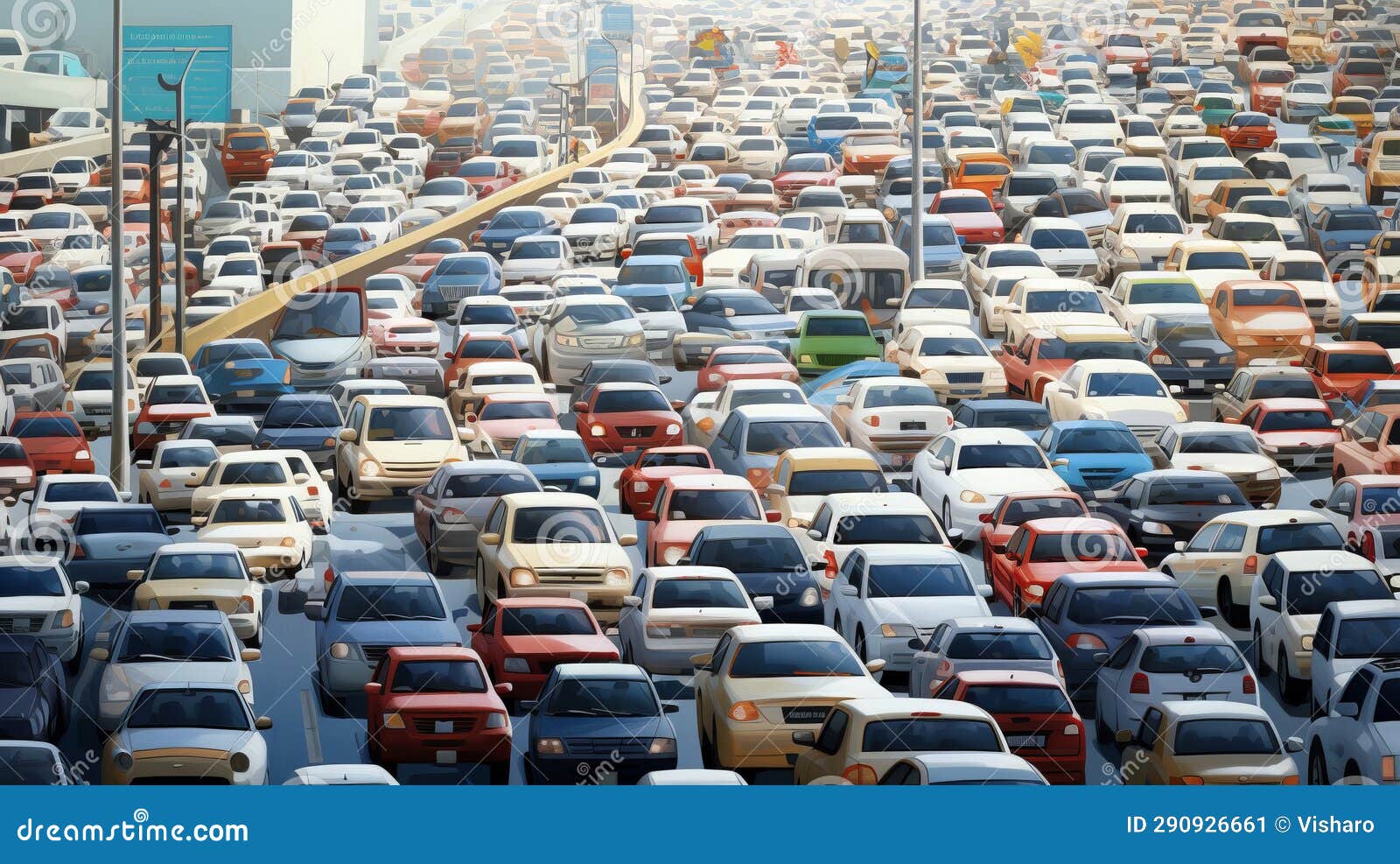 Cars in a traffic jam stock illustration. Illustration of freeway