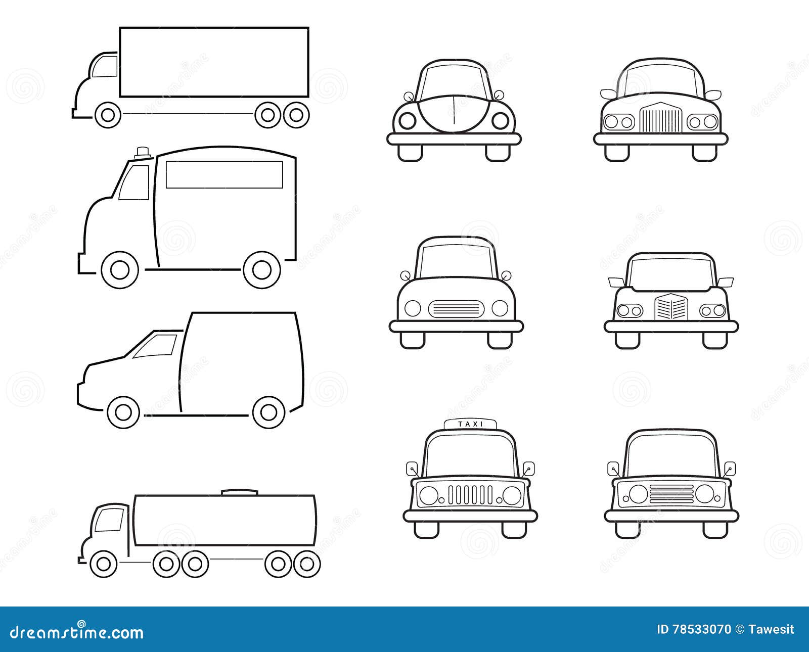 Cars Vans and Truck Line Icons Set Stock Vector - Illustration of speed,  design: 78533070