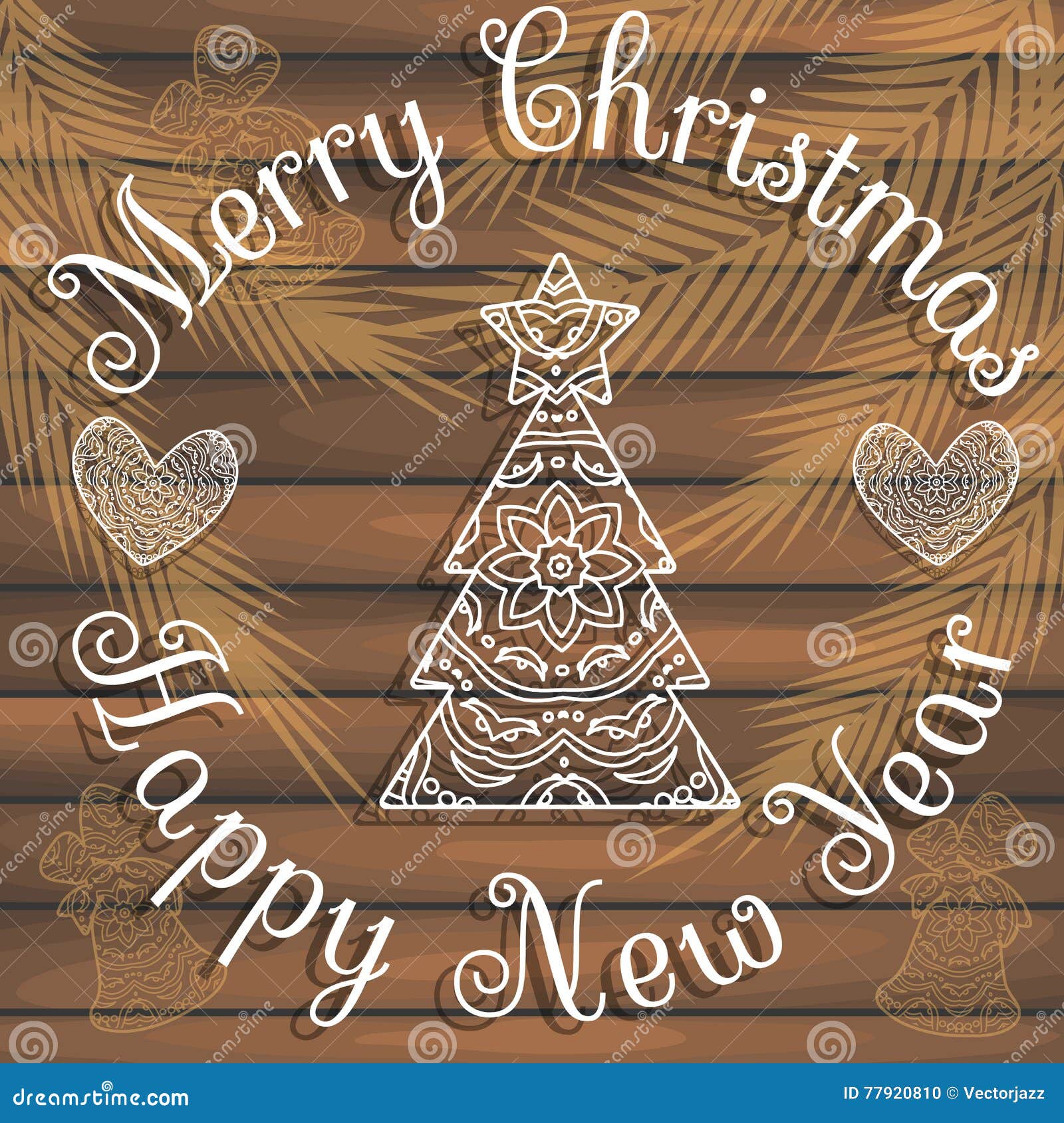 Cartão à Moda Para Felicitações No Natal E No Ano Novo Na Textura De  Madeira Ilustração Stock - Ilustração de desenhado, bandeira: 77920810