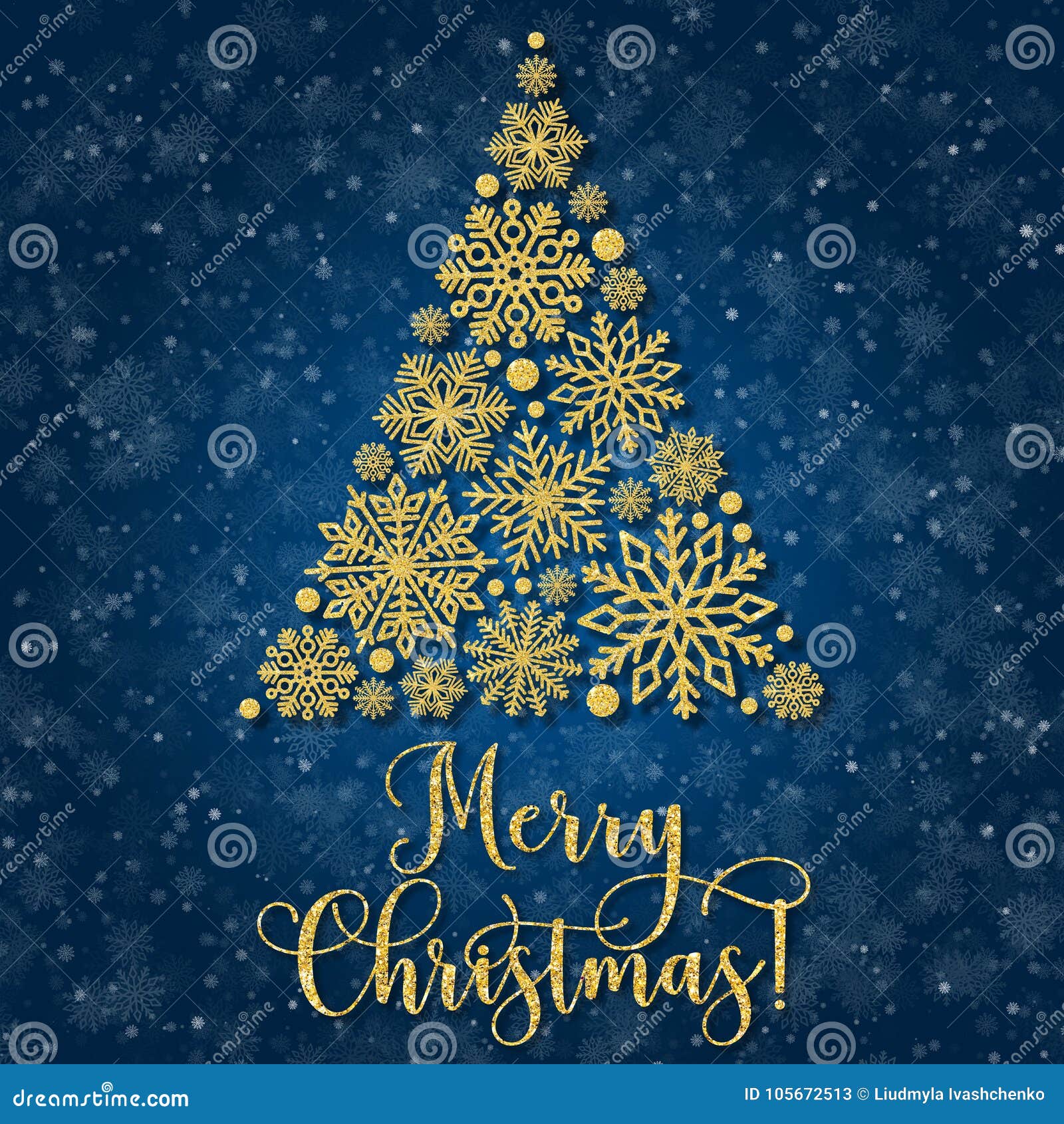 Cartão Com Texto Dourado E árvore De Natal Abstrata Em Um Fundo Azul  Ilustração Stock - Ilustração de snowflake, feliz: 105672513