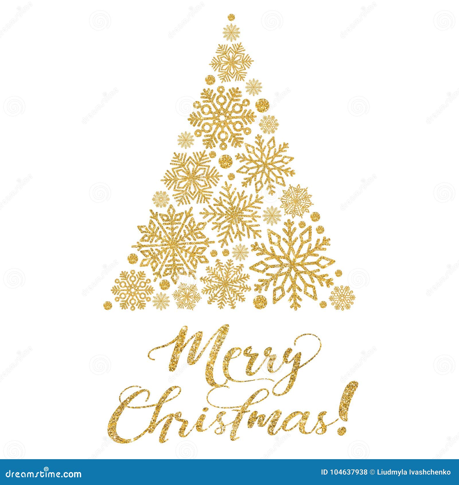 Cartão Com Texto Dourado E árvore De Natal Abstrata Em Um Fundo Branco  Ilustração Stock - Ilustração de snowflake, evento: 104637938