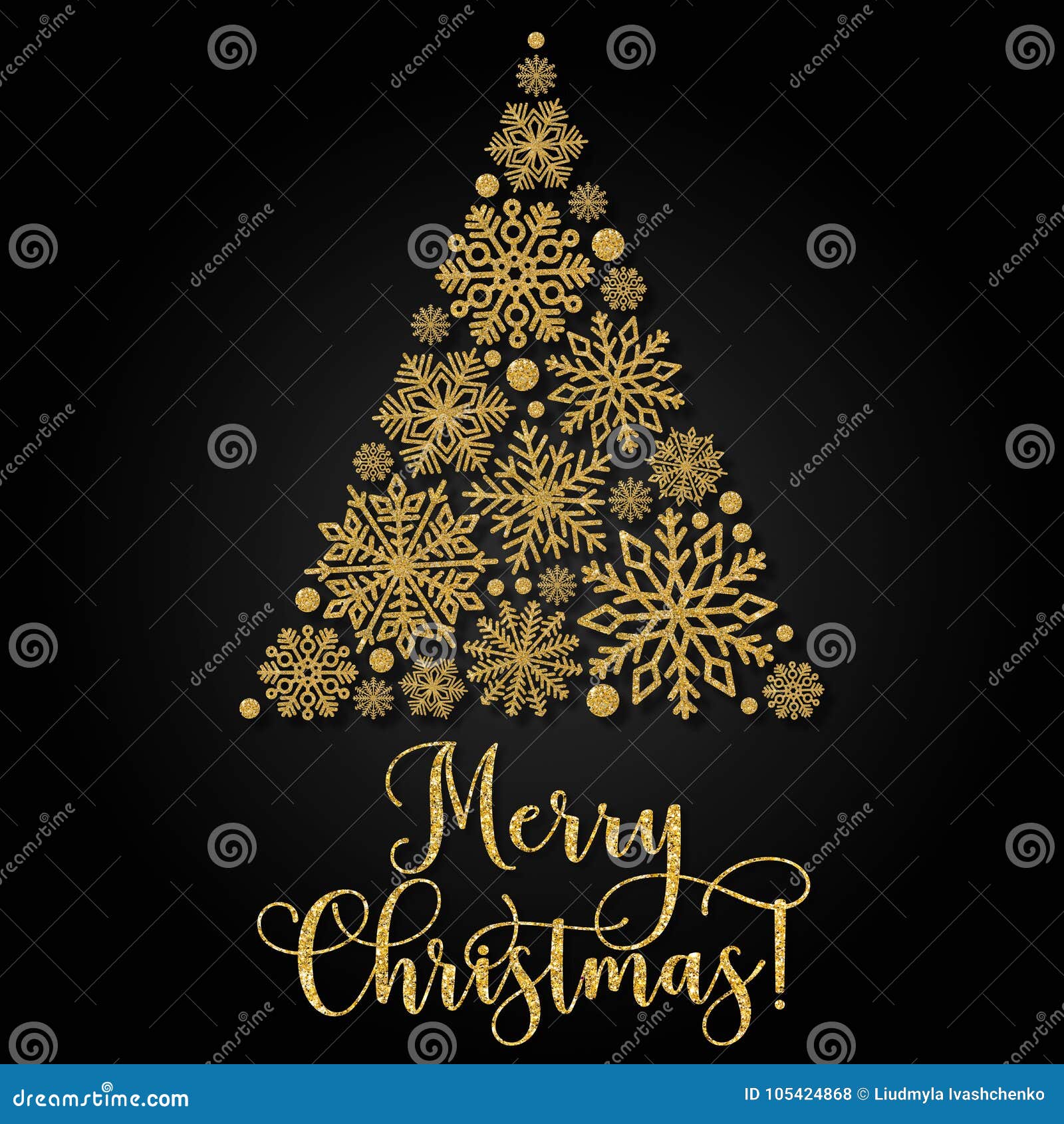 Cartão Com Texto Dourado E árvore De Natal Abstrata Em Um Fundo Preto  Ilustração Stock - Ilustração de luxo, sequências: 105424868