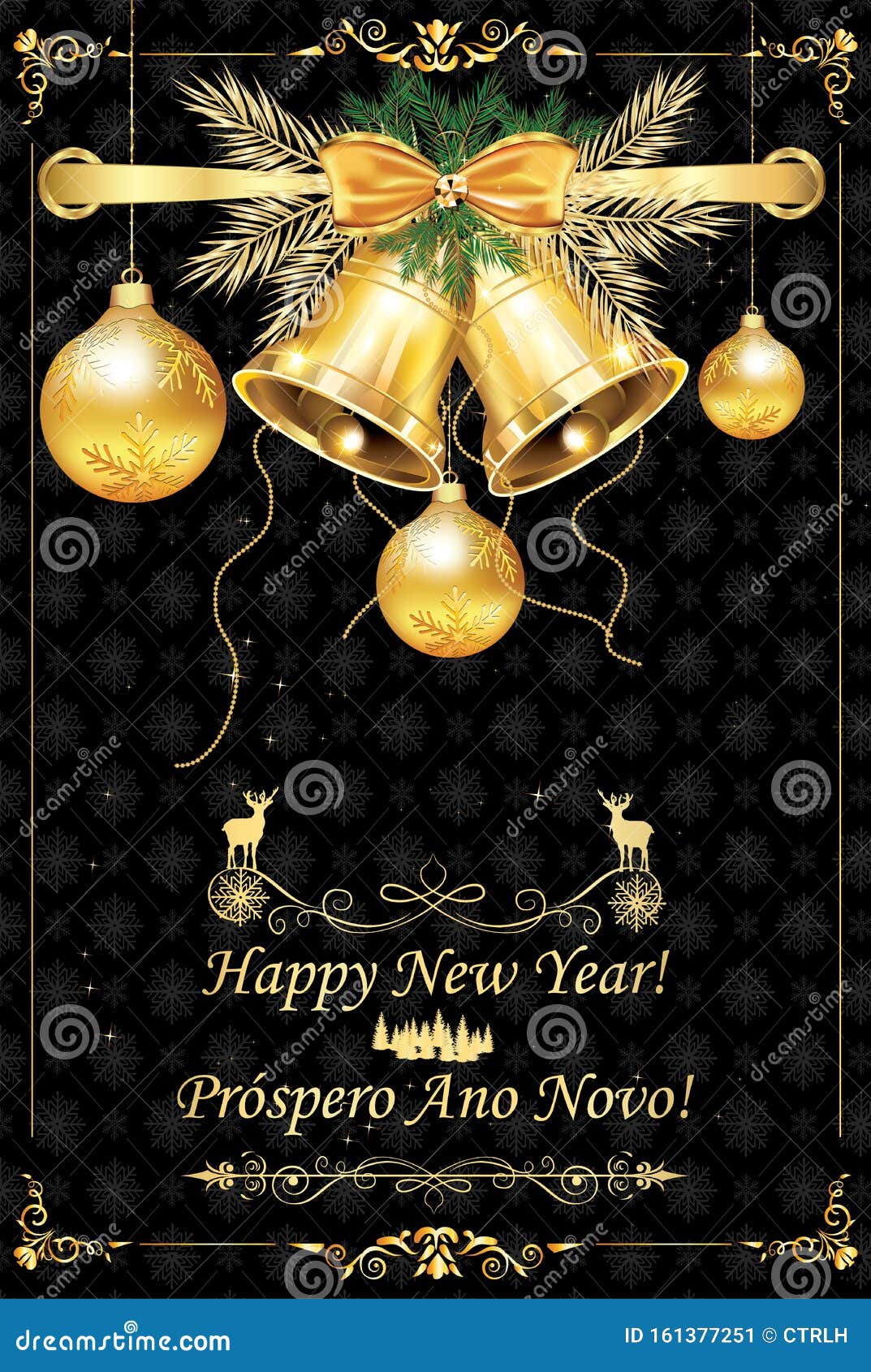 Cartão De Boas-vindas De Ano Novo Com Texto Em Inglês E Português  Ilustração Stock - Ilustração de roxo, portugal: 161377251