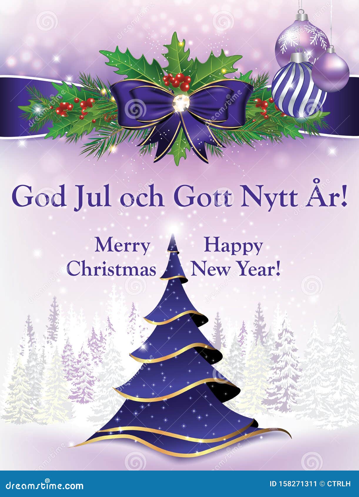 Cartão De Boas-Vindas De Natal E Ano Novo Com Texto Em Inglês E Sueco  Ilustração Stock - Ilustração de azul, comemore: 158271311