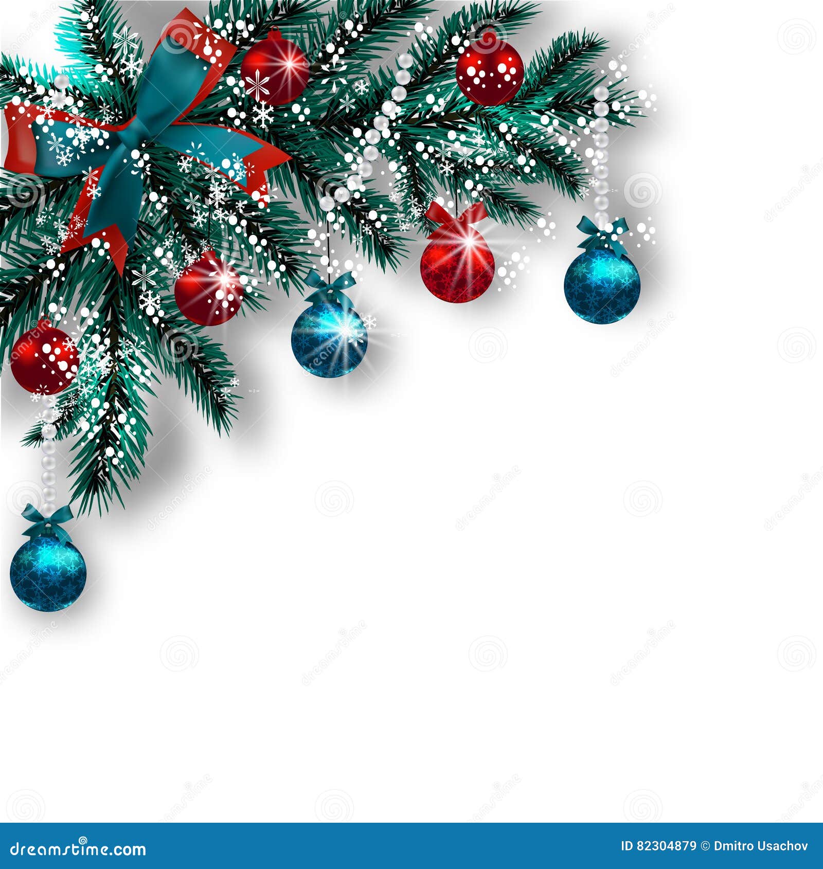 Cartão De Natal Azul Com Ramos De árvore Verdes, As Bolas Vermelhas E As  Fitas Em Um Fundo Branco Canto Com Sombra E Ilustração do Vetor -  Ilustração de curva, pinho: 82304879