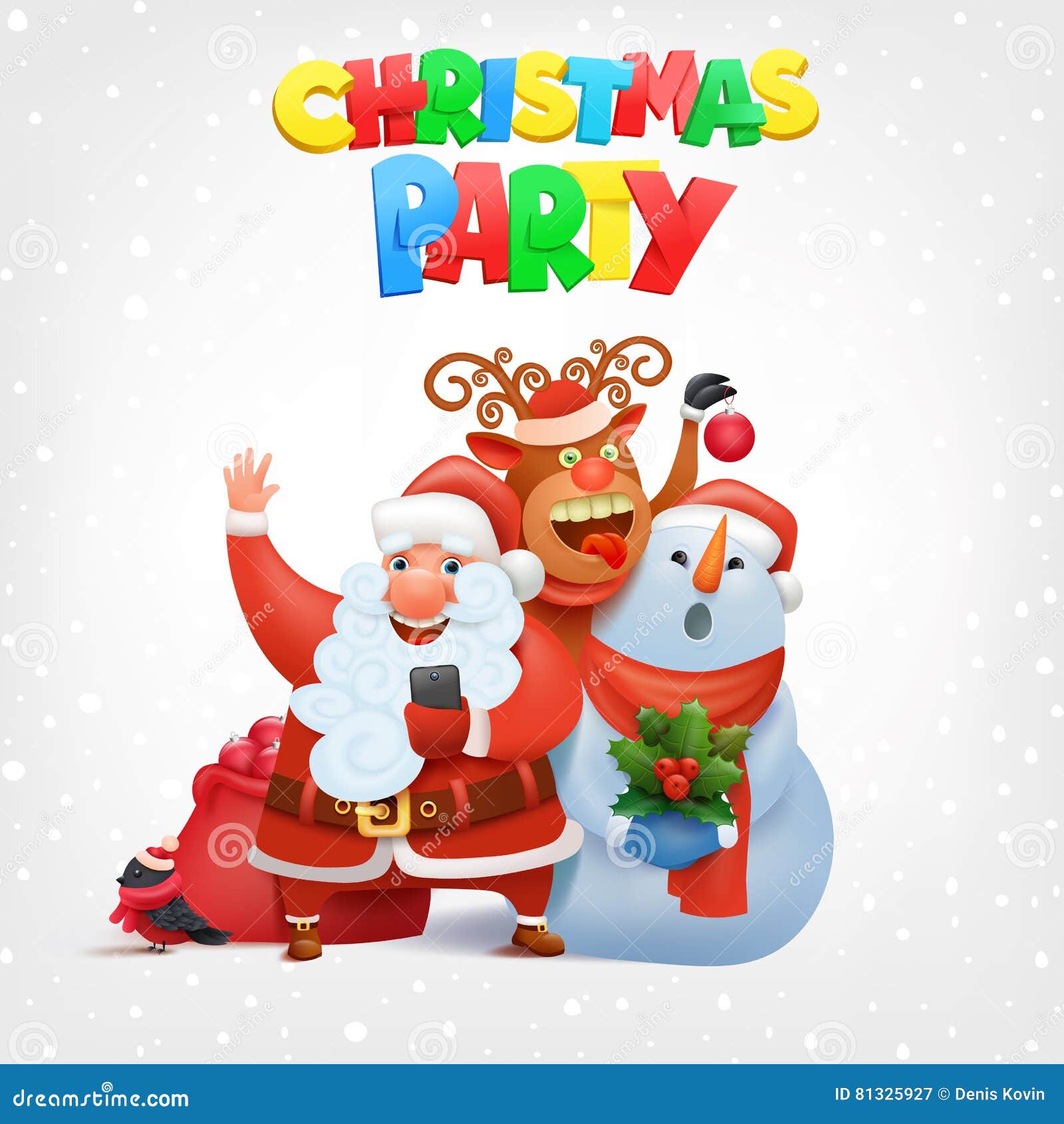 Cartão De Natal Com Boneco De Neve E Cervos De Papai Noel Ilustração Stock  - Ilustração de partido, feliz: 81325927