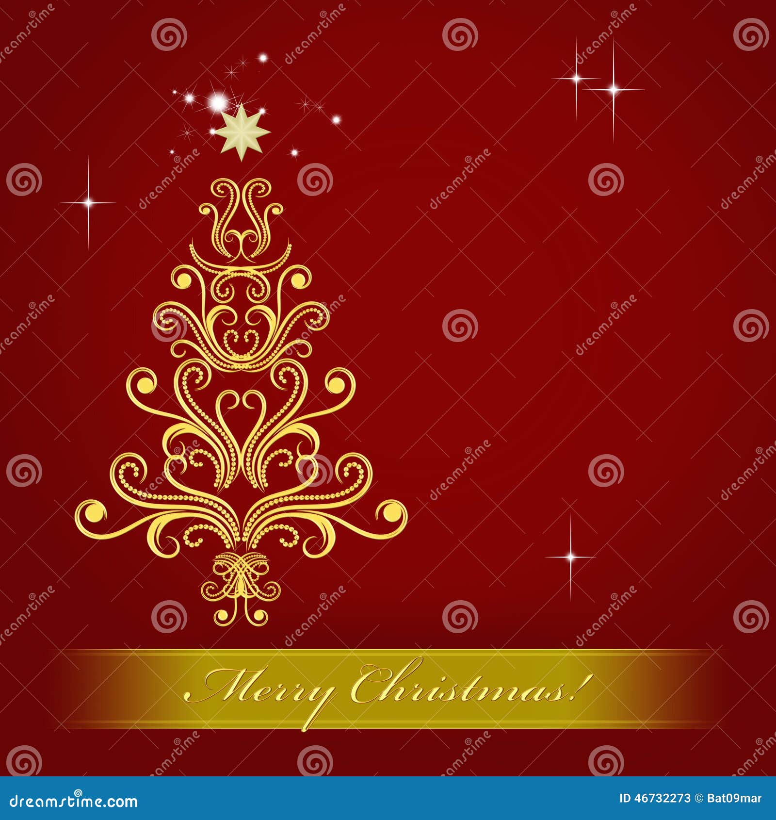 Cartão De Natal Vermelho Com a árvore De Natal Dourada Ilustração Stock -  Ilustração de abeto, feriado: 46732273