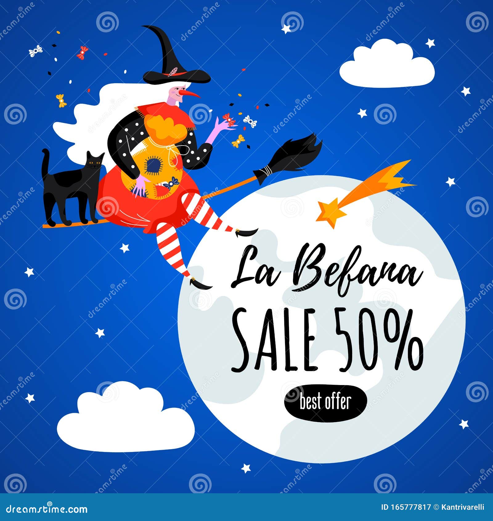 Cartão De Saudação Com Texto La Befana Feiticeira E Gato Para Feliz Dia Da  Epifania Ilustração do Vetor - Ilustração de animal, doce: 165305149