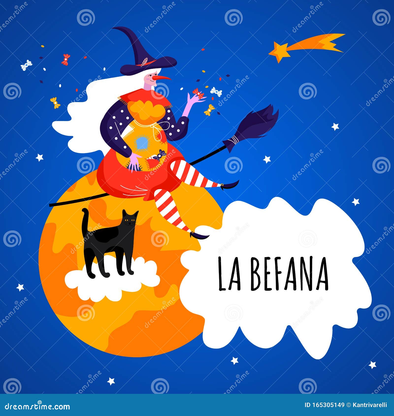 Cartão De Saudação Com Texto La Befana Feiticeira E Gato Para Feliz Dia Da  Epifania Ilustração do Vetor - Ilustração de animal, doce: 165305149