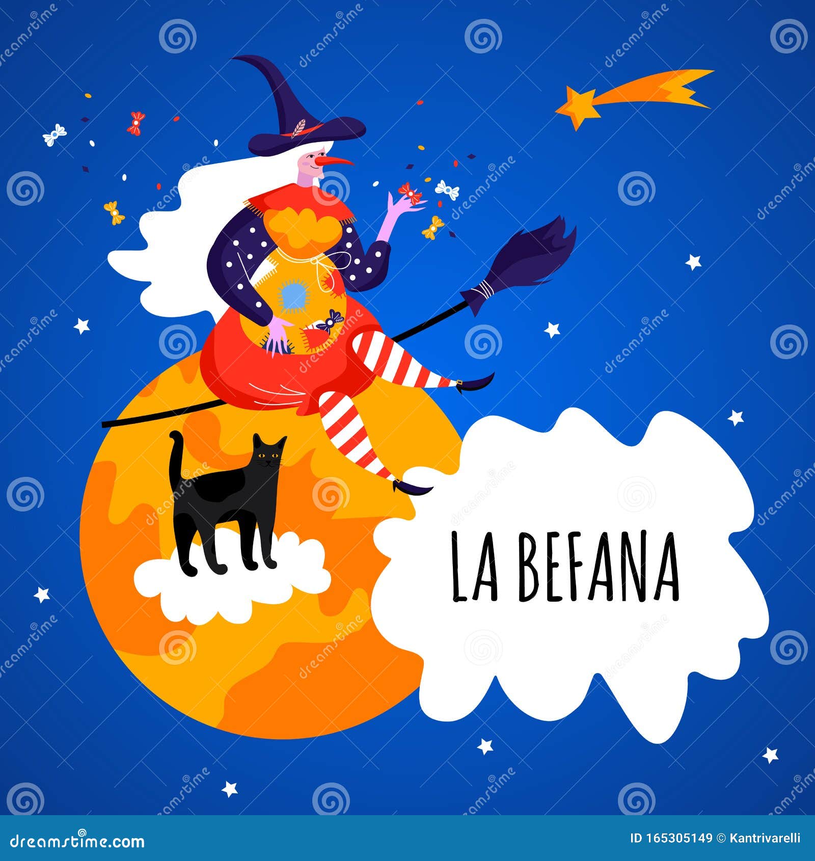 Cartão De Saudação Com Texto Arriva La Befana Feiticeira E Gato Para Feliz  Dia Da Epifania Ilustração do Vetor - Ilustração de vôo, feliz: 165305028