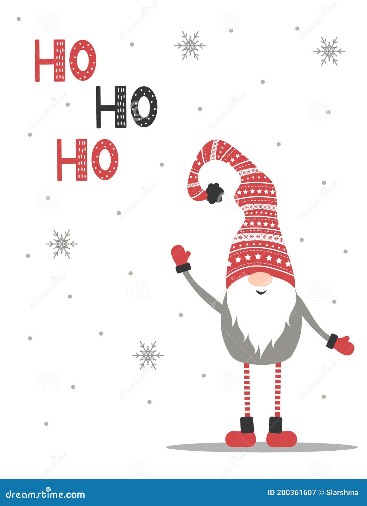 Papai Noel Com Inscrição Ho Ho Ho. Cartão De Natal Bonito. Royalty