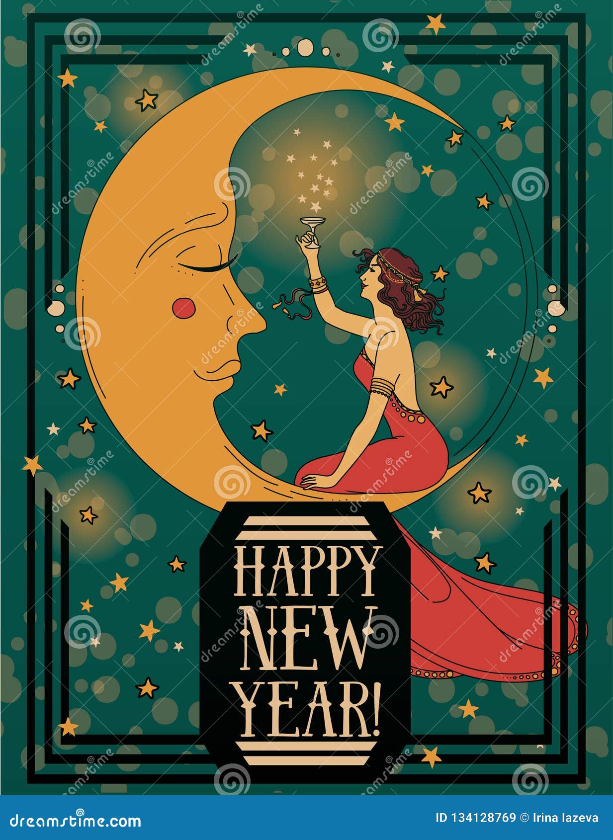 Cartão Pelo Ano Novo Feliz No Estilo Do Art Deco Ilustração do Vetor ...