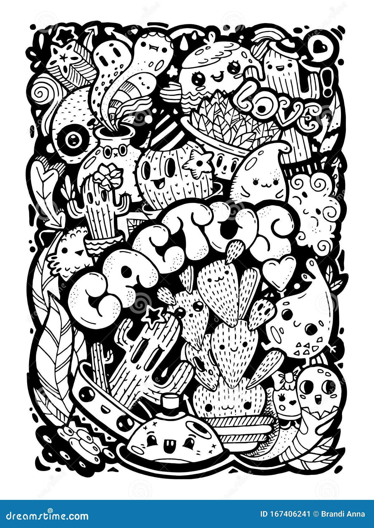 Desenhos de cactos fofos kawaii para colorir