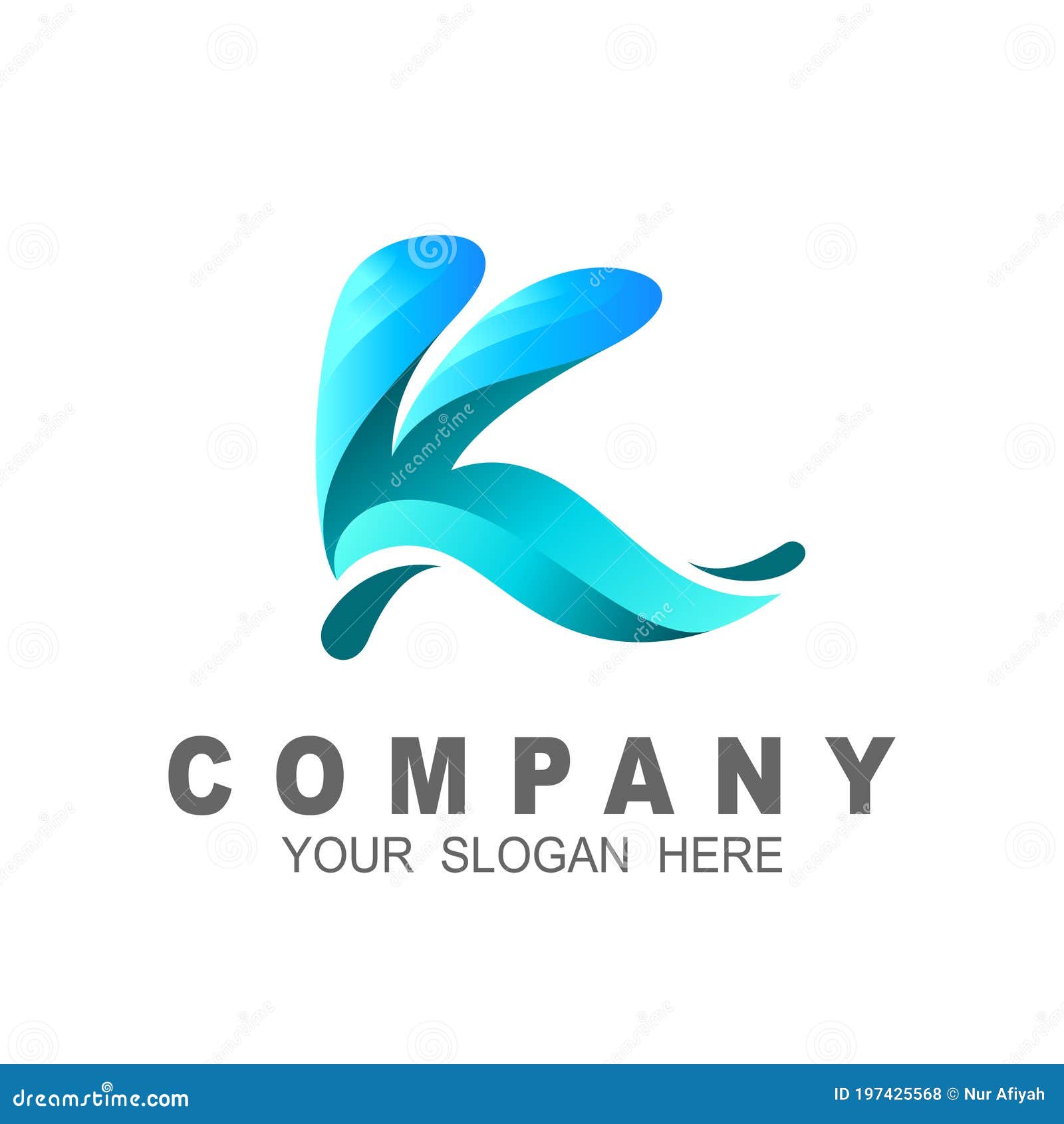 K Letter with Water Waves and Drops, Font Style Stock Vector