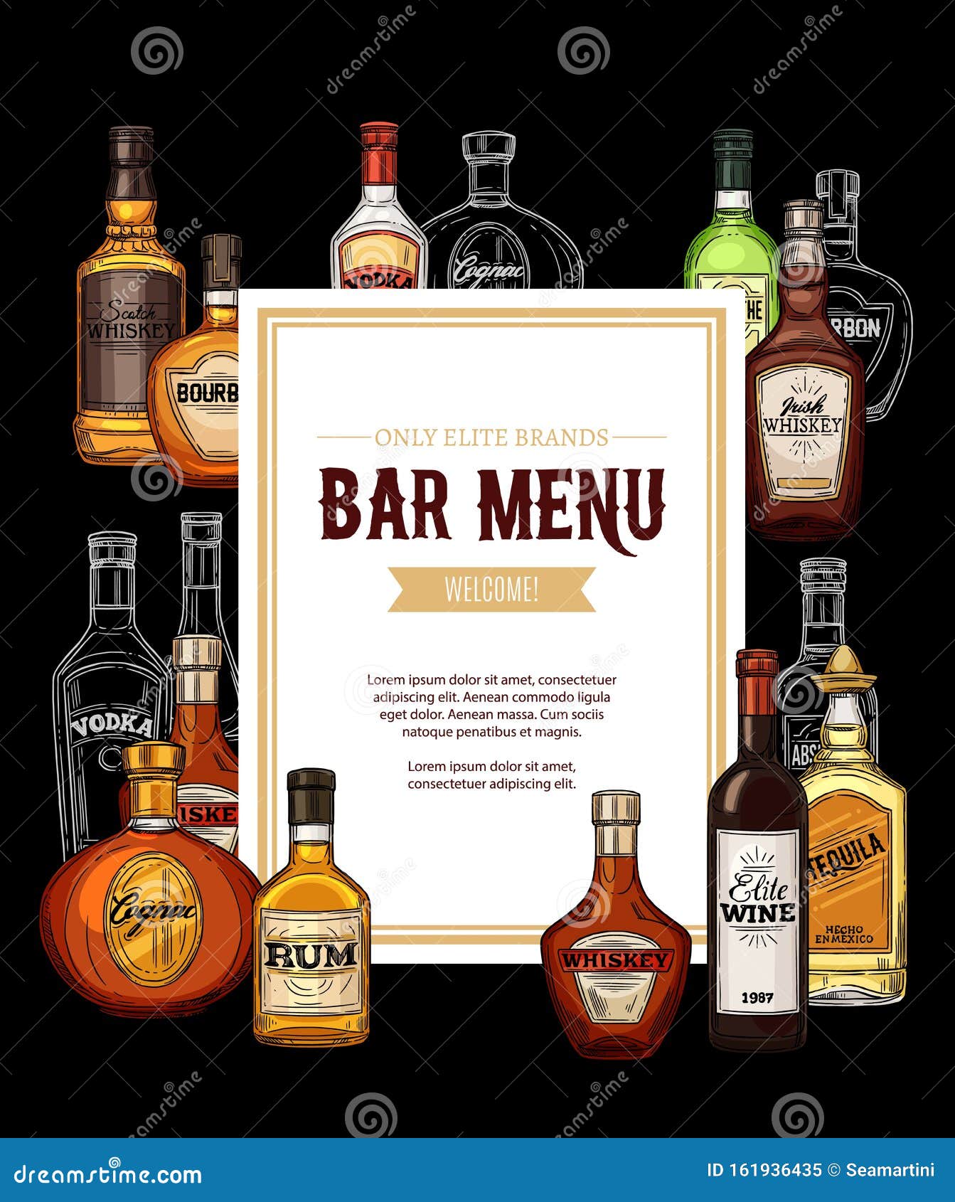 Carta De Bar, Carta De Bebidas Alcohólicas Ilustración del Vector -  Ilustración de elegante, vino: 161936435