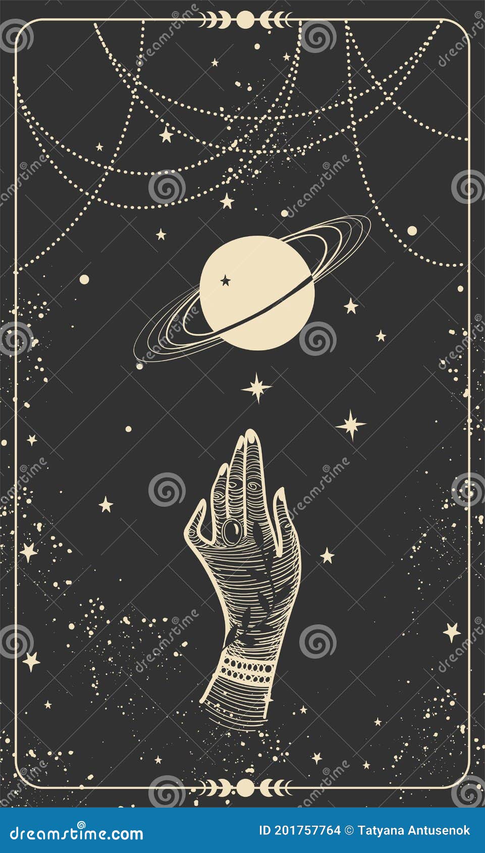 Carta De Tarot Con La Mano Y El Planeta. Portada Mágica De Grabado Del  Tatuaje De Diseño De Boho De Tarjetas Para La Bruja. Mano M Ilustración del  Vector - Ilustración de