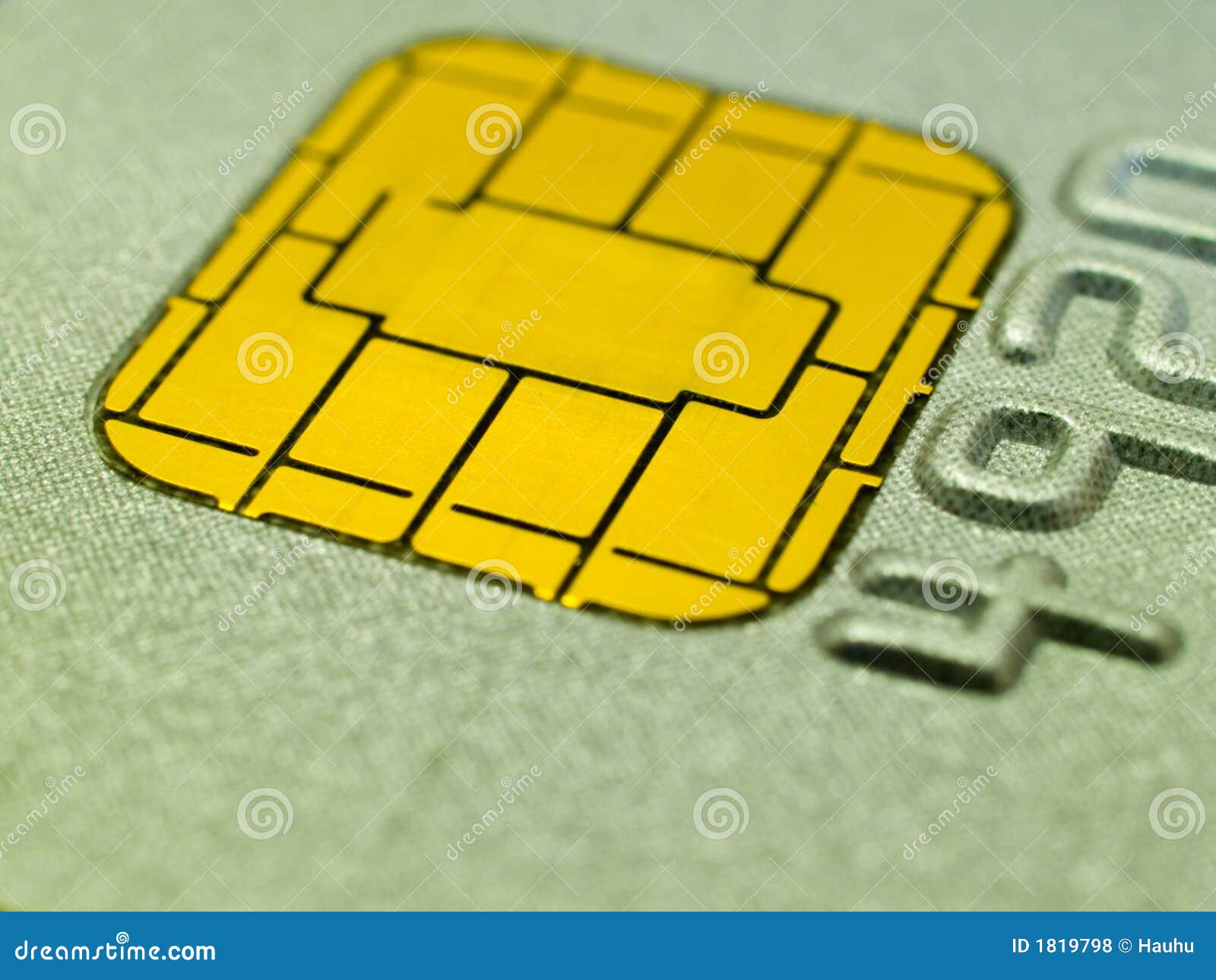 Primo piano di un chip su una carta di credito. DOF poco profondo.