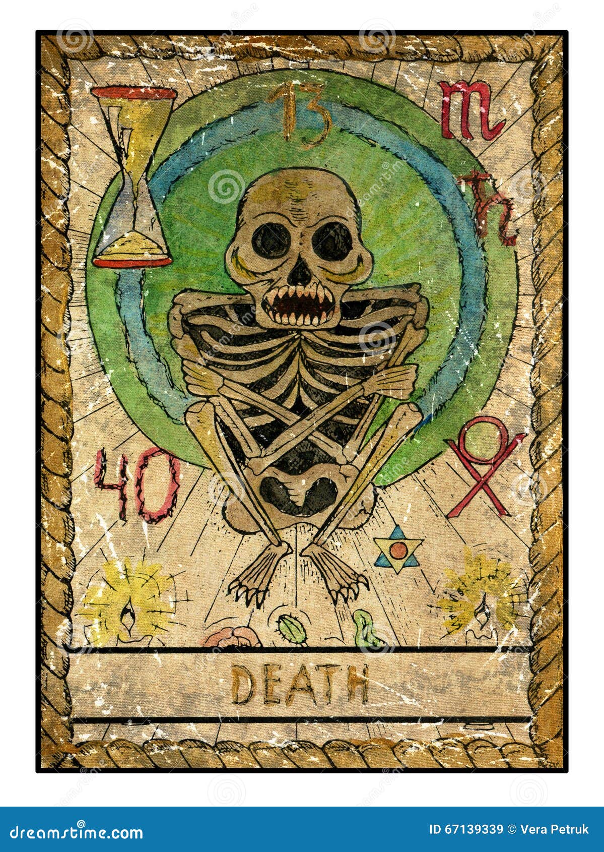 Cartas De Tarot Viejas Cubierta Llena Muerte Stock de ilustración -  Ilustración de huesos, divinidad: 67139339
