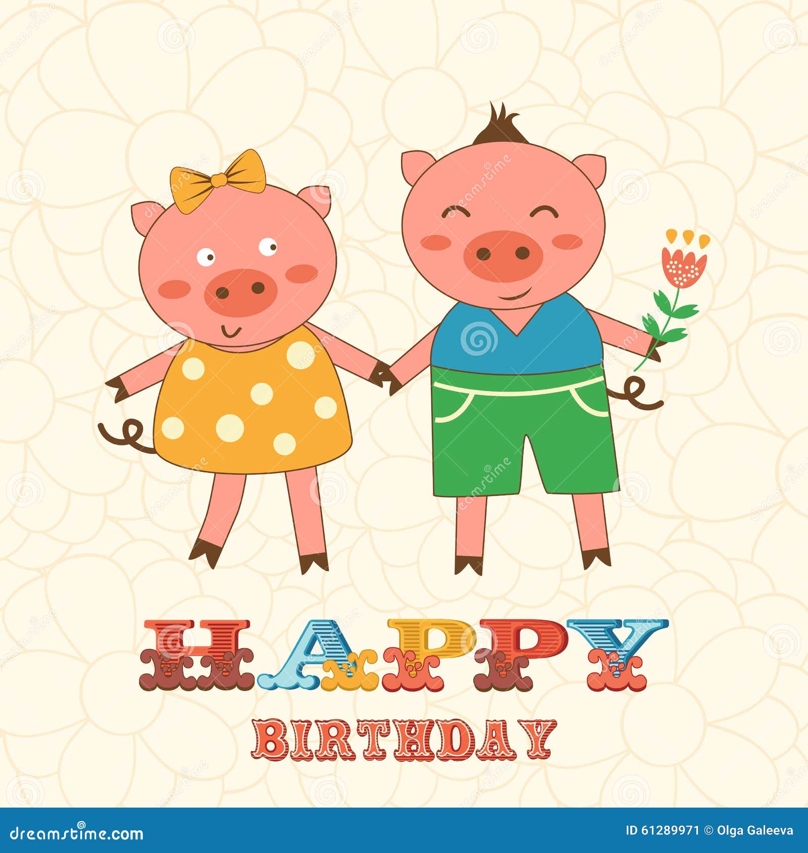 Carte Elegante De Joyeux Anniversaire Avec Les Couples Mignons De Porcs Illustration De Vecteur Illustration Du Carte Elegante