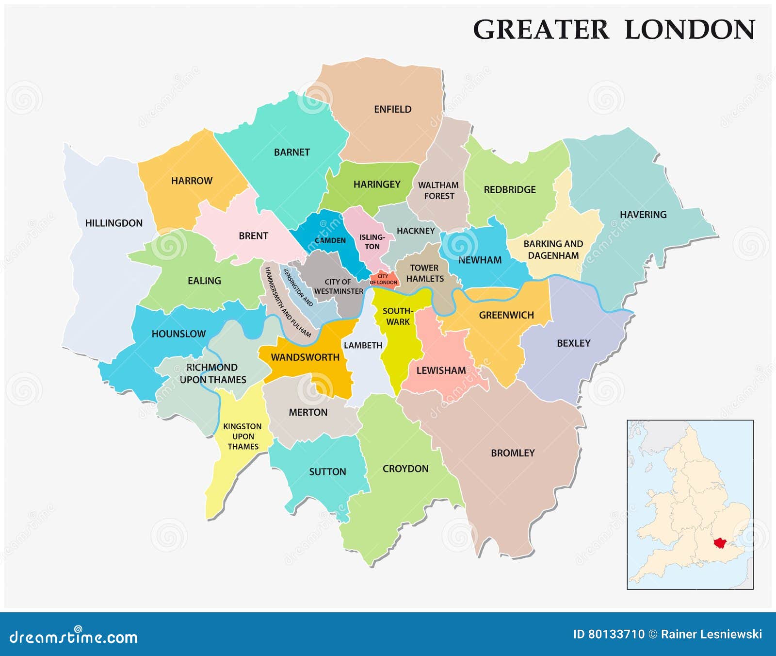 Carte Administrative Vectorielle Du Grand Londres Vecteurs libres