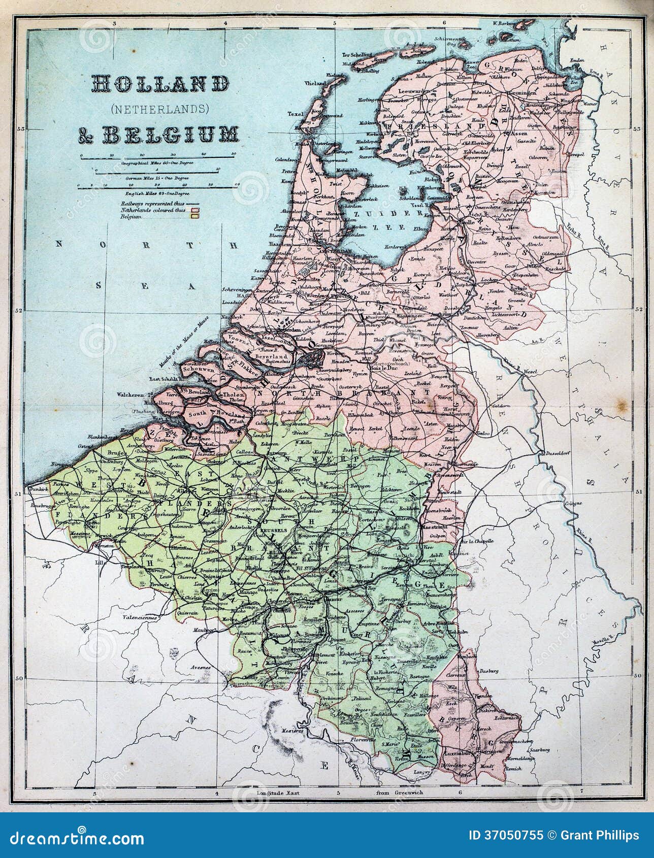 Carte Antique De La Hollande Et De La Belgique Image Stock