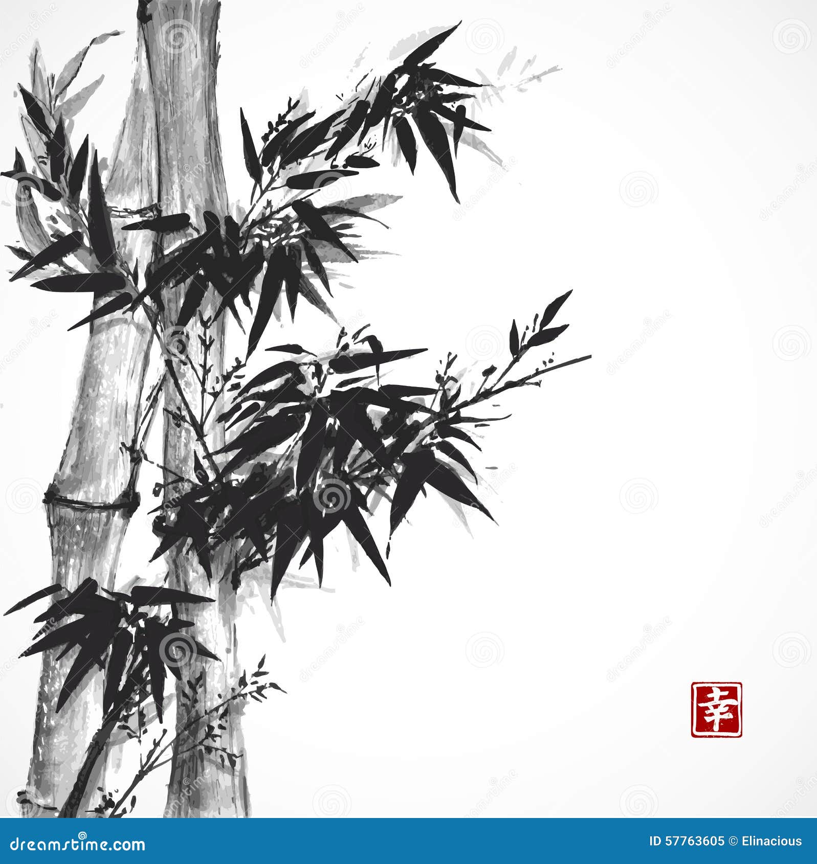 Carte Avec Le Bambou Dans Le Style De Sumie Illustration de Vecteur