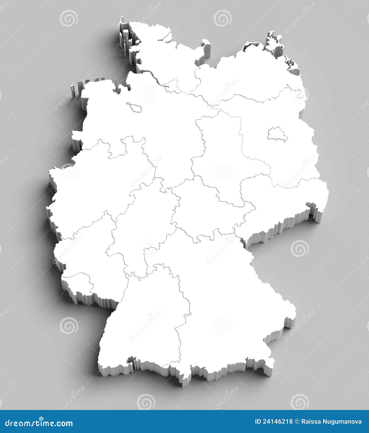 Carte blanche de 3D Allemagne sur le gris. Carte blanche de 3D Allemagne avec des régions et des villes principales