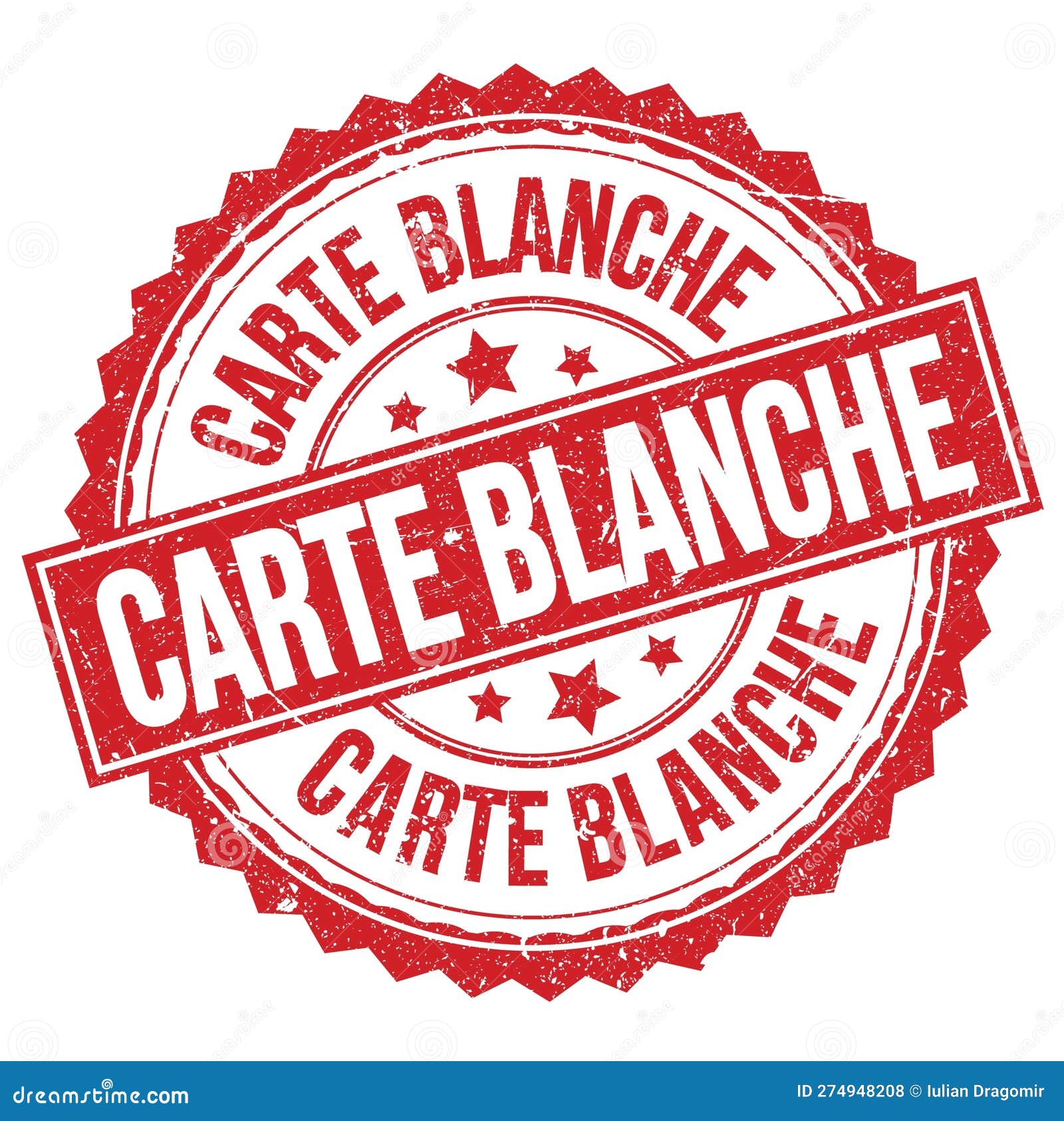 CARTE BLANCHE Text on Red Round Stamp Sign Stock Illustration