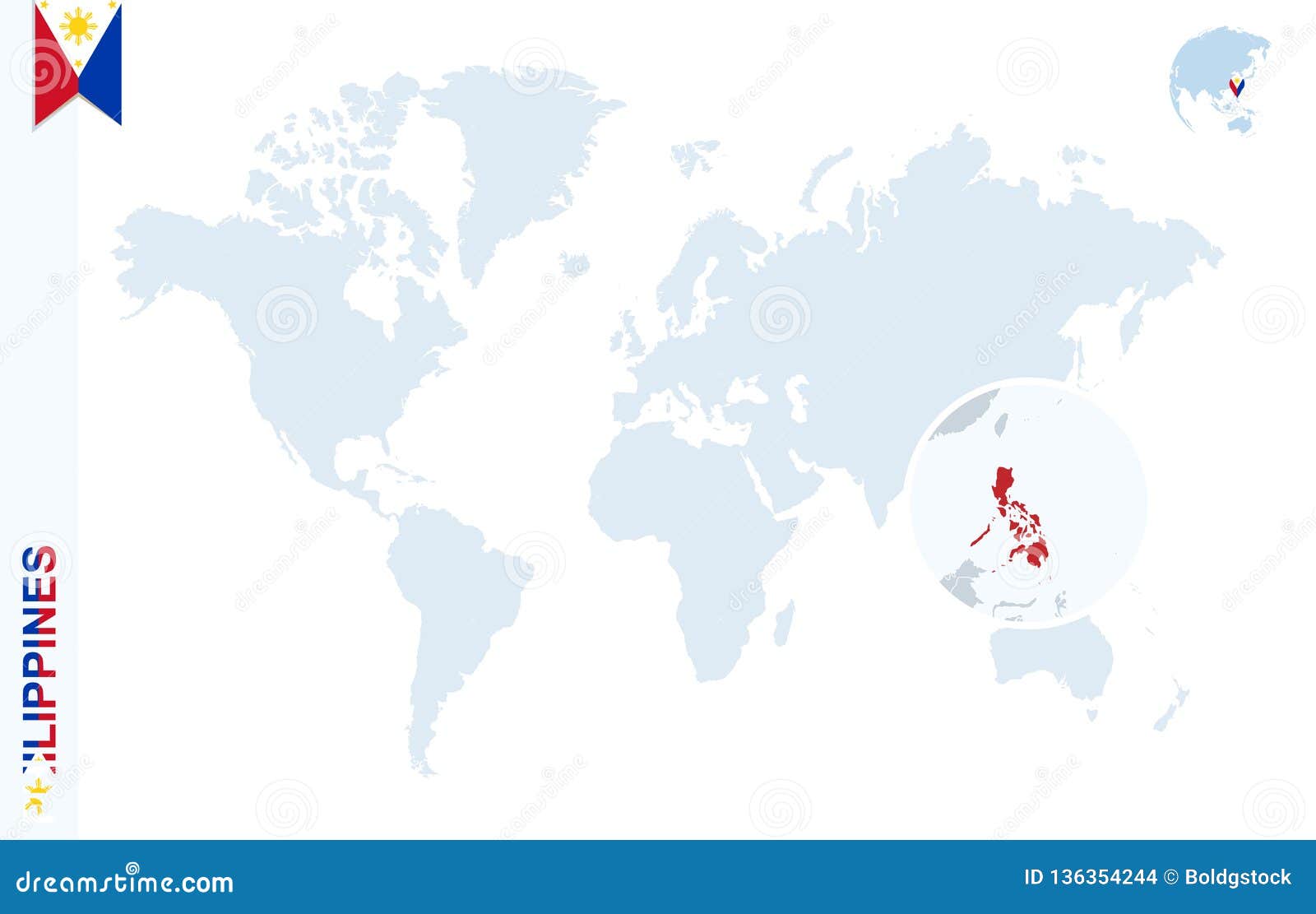 Carte Bleue Du Monde Avec Lagrandissement Sur Philippines