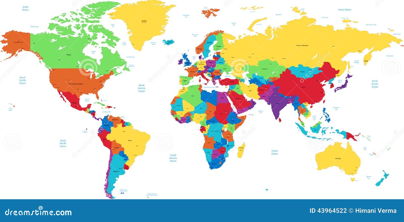 Carte Colorée Du Monde Illustration de Vecteur - Image: 43964522