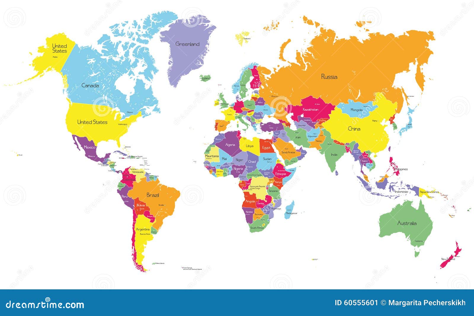 Carte Couleur Du Monde De Vecteur Illustration De Vecteur