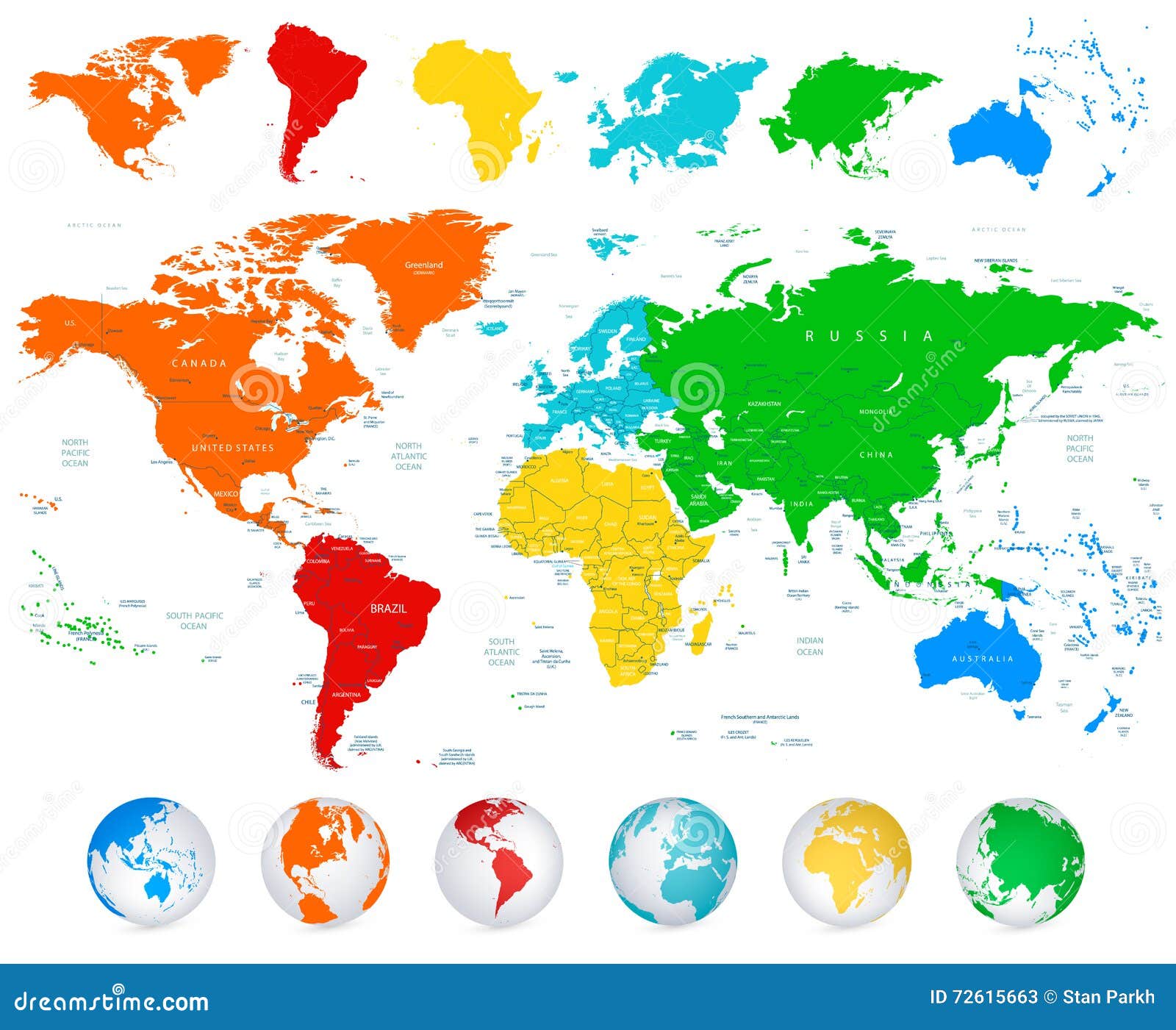 Carte Détaillée Du Monde De Vecteur Avec Les Continents