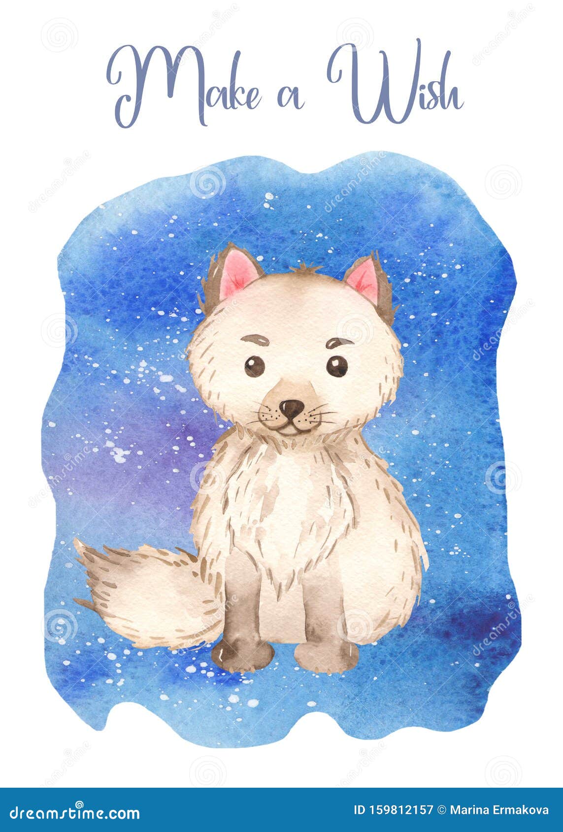 Carte D Aquarelle Avec Mignon Dessin Anime Bebe Renard Polaire Et Lumieres Du Nord Illustration Stock Illustration Du Antarctique Cartoon