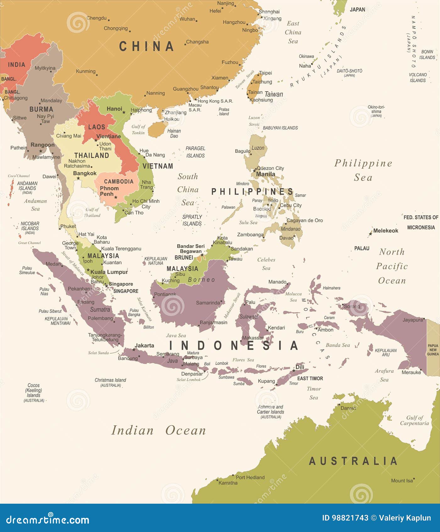 carte asie sud est capitales