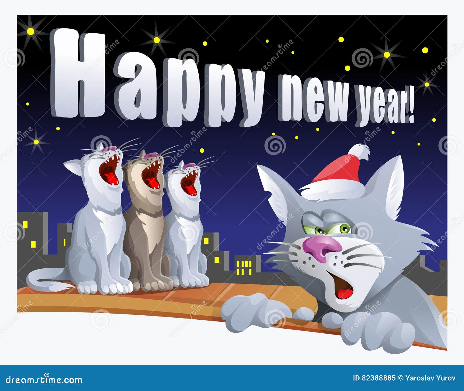 Carte De Bonne Annee Avec Des Chats Illustration De Vecteur Illustration Du Joyeux Nuit 35