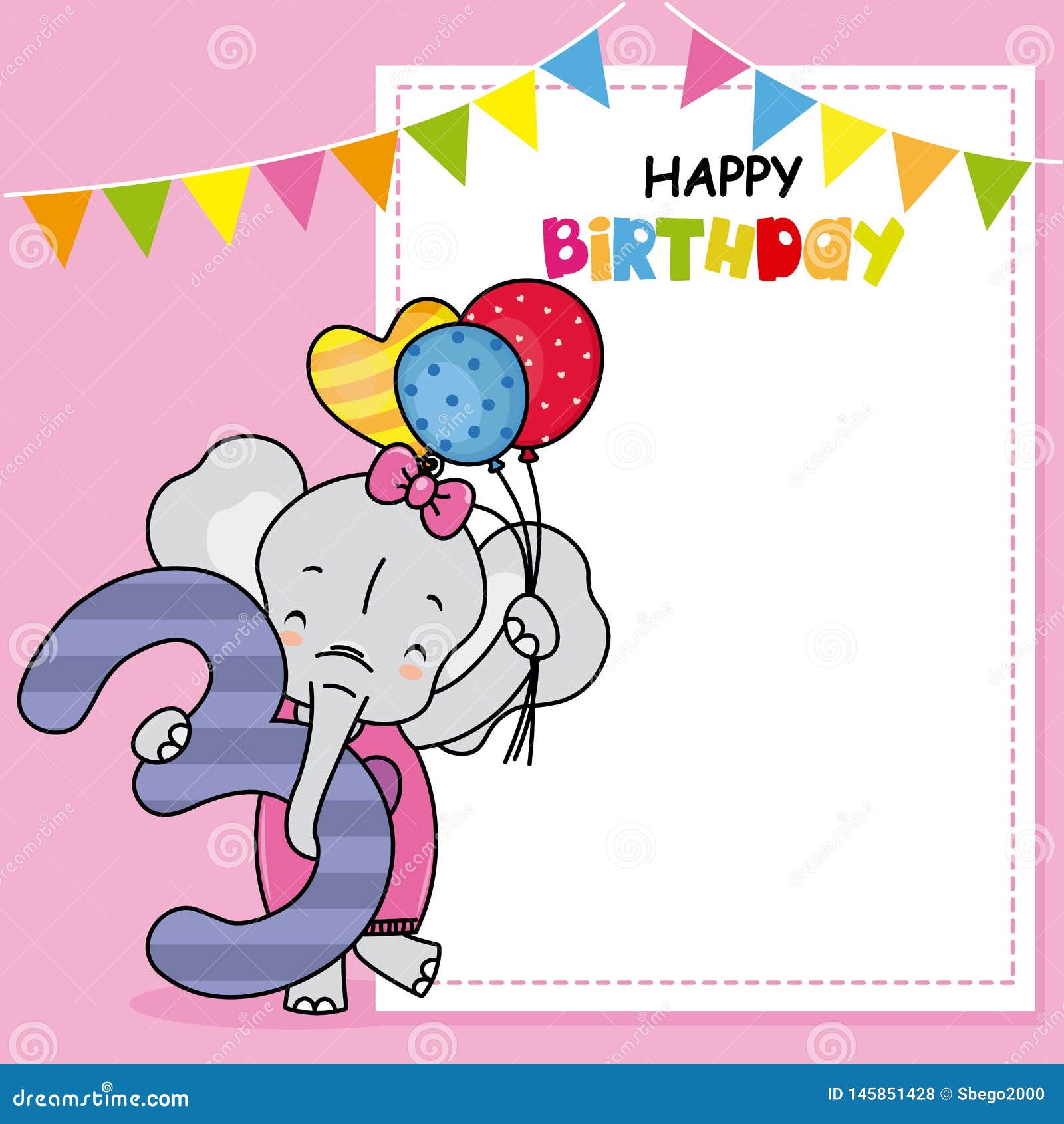 Carte De Joyeux Anniversaire Elephant Avec Les Ballons Et Le Numero Trois Illustration De Vecteur Illustration Du Anniversaire Retrait