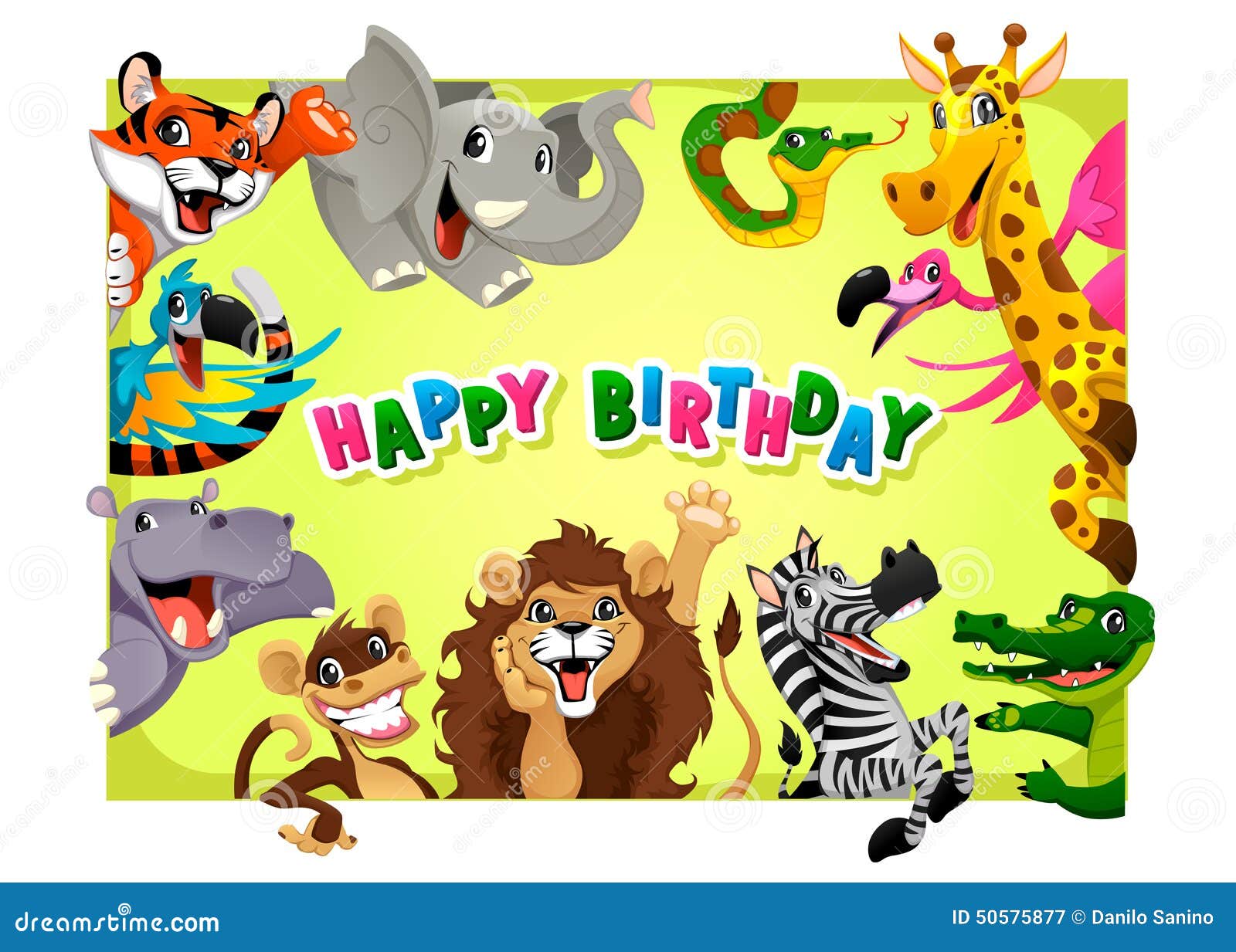 Carte De Joyeux Anniversaire Avec Des Animaux De Jungle Illustration de  Vecteur - Illustration du serpent, singe: 50575877