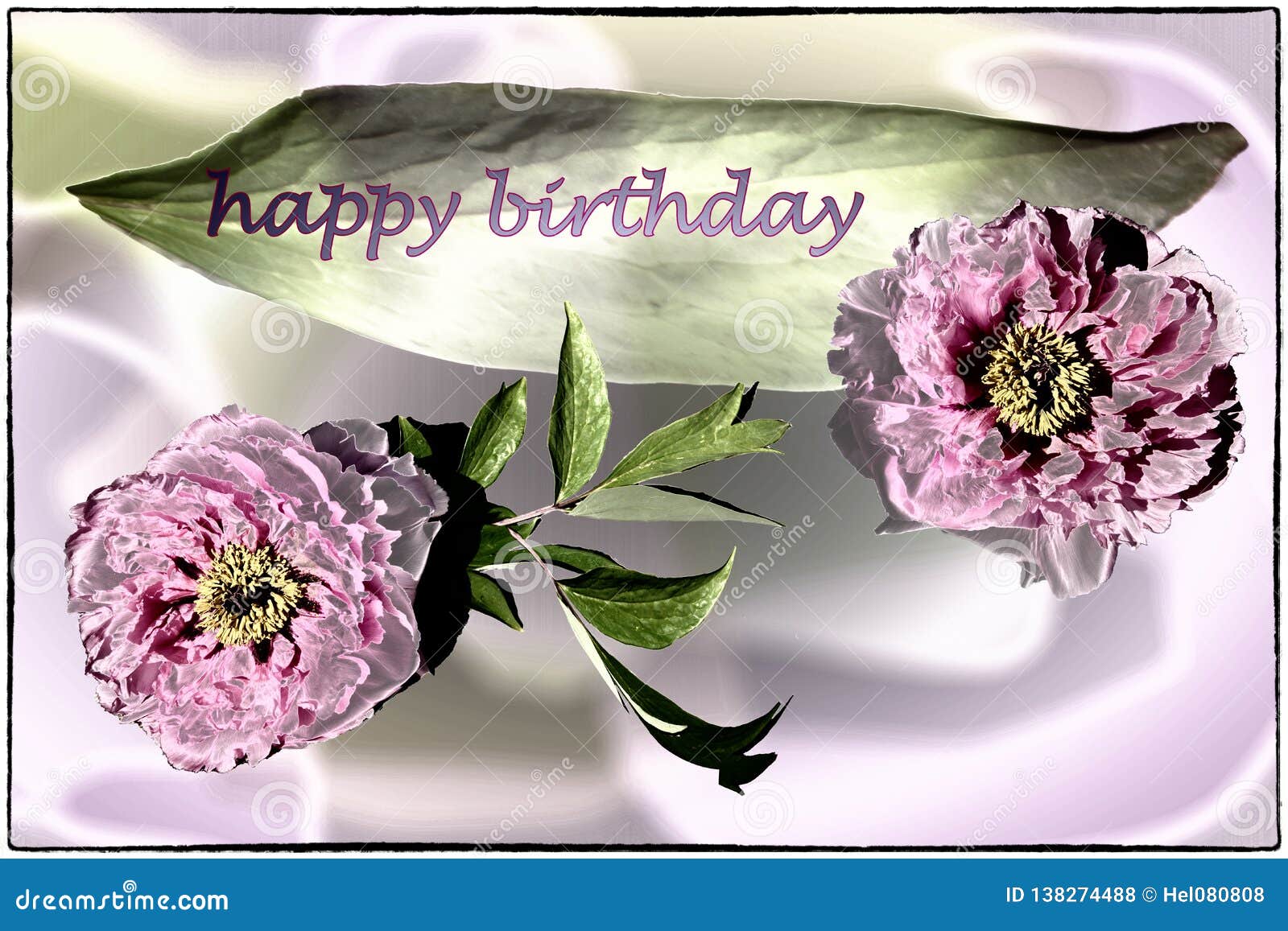 Carte De Joyeux Anniversaire Avec Des Pivoines Dans Lilas Le Rose Et Vert Photo Stock Image Du Anniversaire Avec