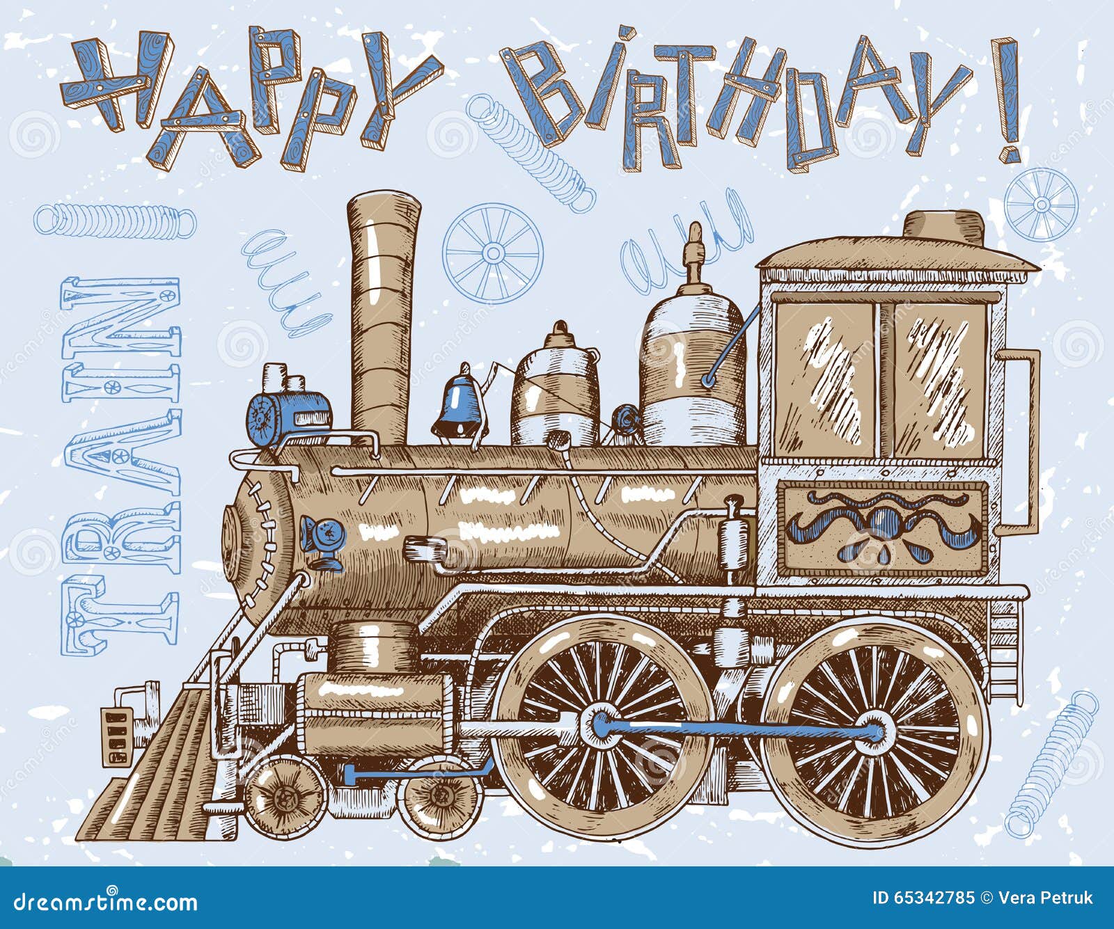 Carte De Joyeux Anniversaire Avec La Vieille Locomotive Sur Le Bleu Illustration De Vecteur Illustration Du Joyeux Bleu