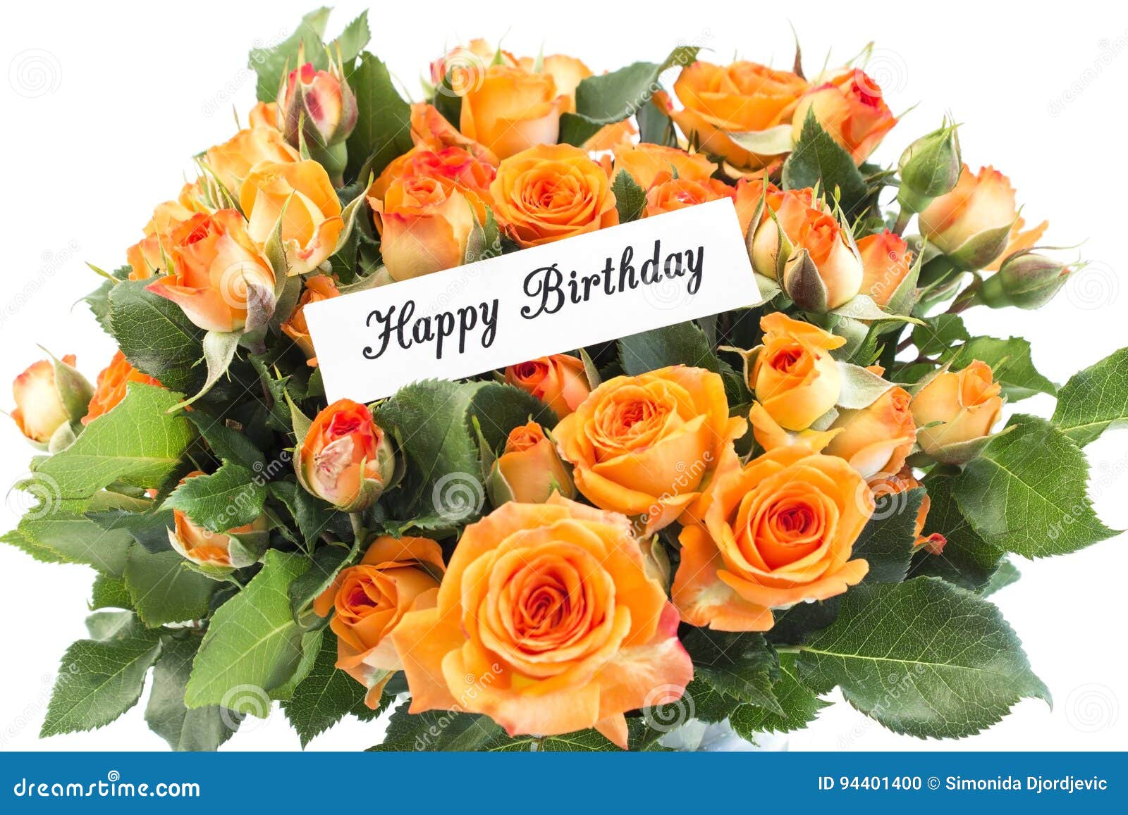 Carte De Joyeux Anniversaire Avec Le Bouquet Des Roses Oranges Photo Stock Image Du Avec Carte