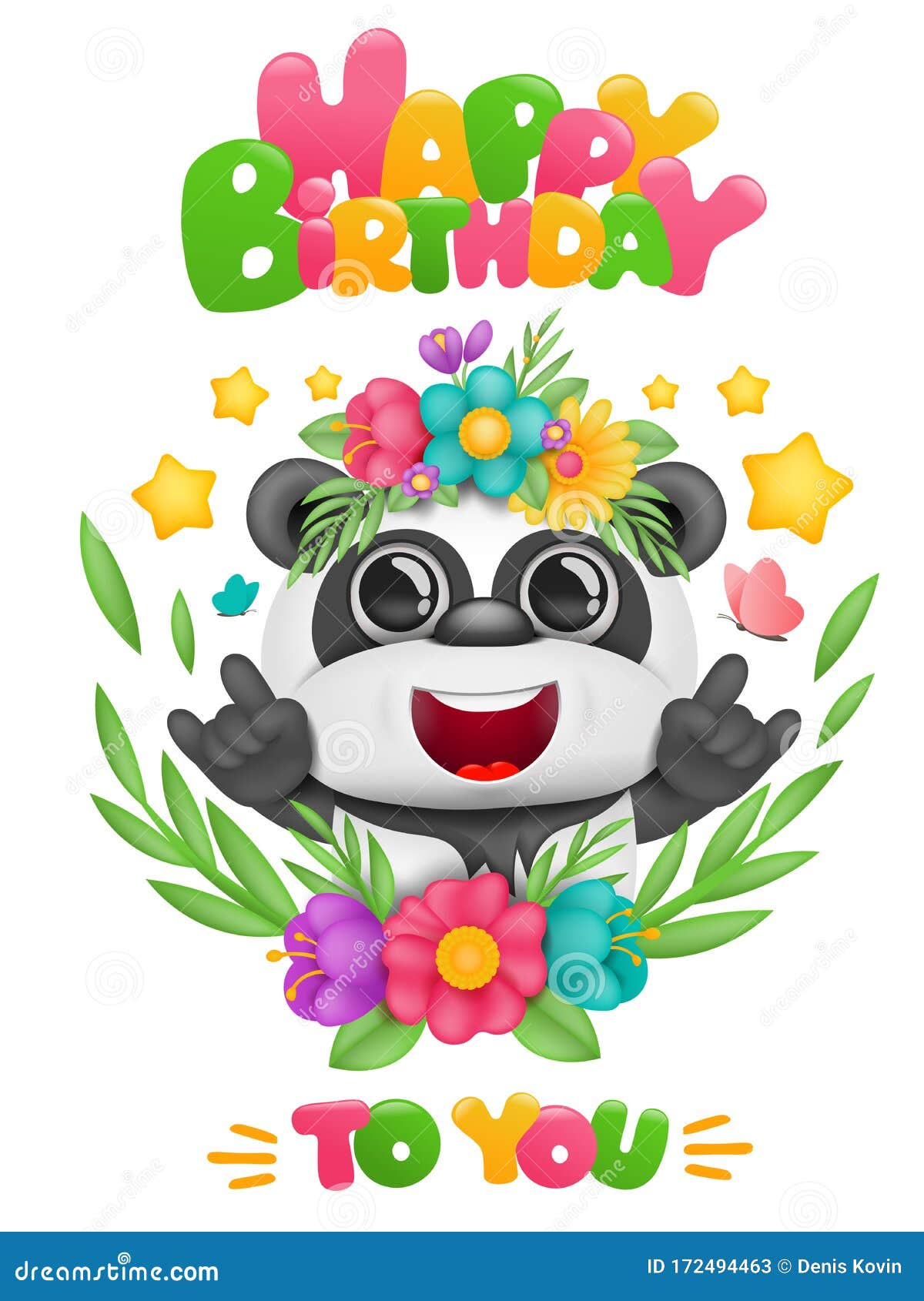Carte De Joyeux Anniversaire Avec Le Caractere De Kawaii De Panda De Bande Dessinee Dans Le Cadre Fleuri Illustration Stock Illustration Du Heureux Invitation