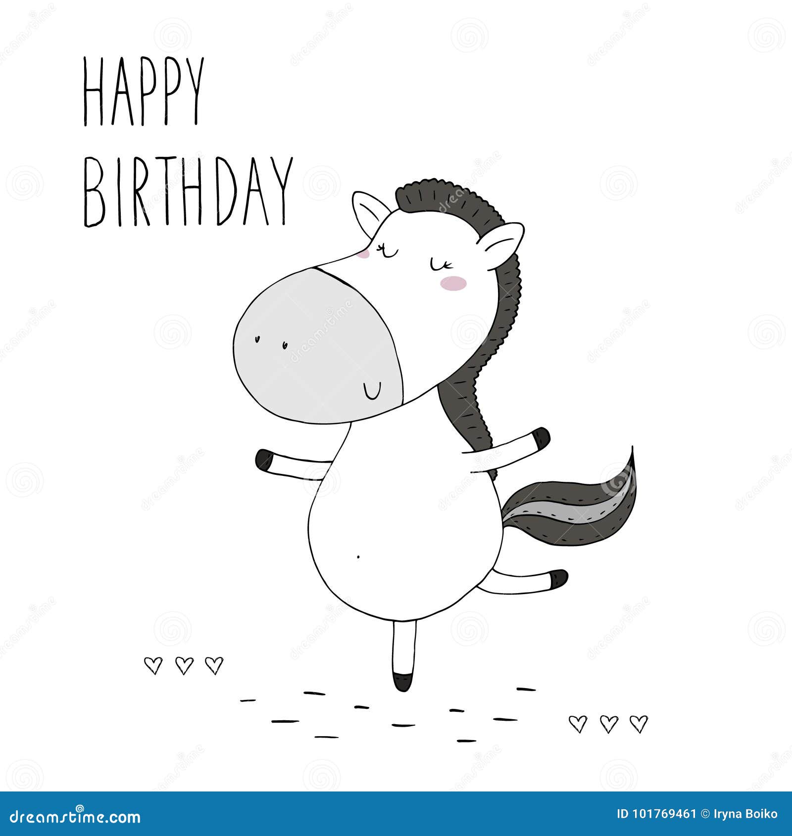 Carte De Joyeux Anniversaire Avec Le Cheval Drole Tire Par La Main Mignon Impression De Vecteur Illustration De Vecteur Illustration Du Amour Ornement