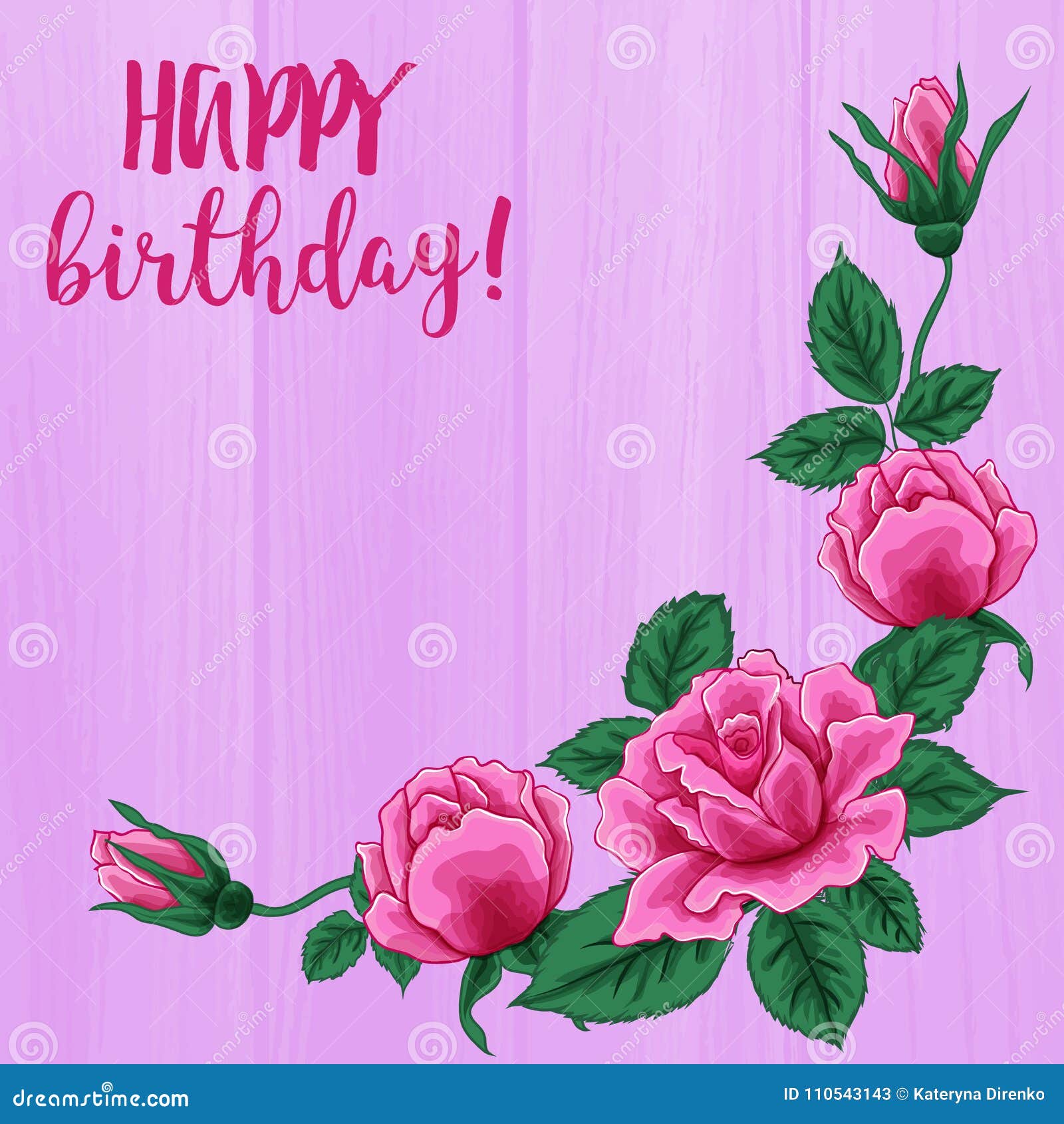 Carte De Joyeux Anniversaire Beau Bouquet De Roses Sur La Texture En Bois Rose Illustration De Vecteur Illustration Du Rose Beau