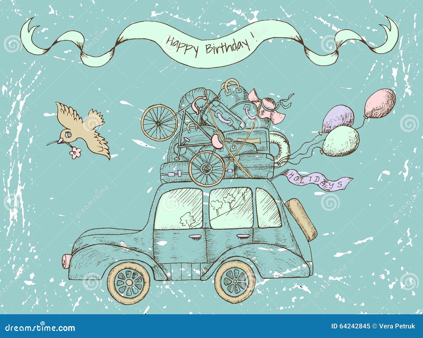 Carte De Joyeux Anniversaire De Vintage Avec La Vieille Voiture Illustration De Vecteur Illustration Du Voiture Vintage