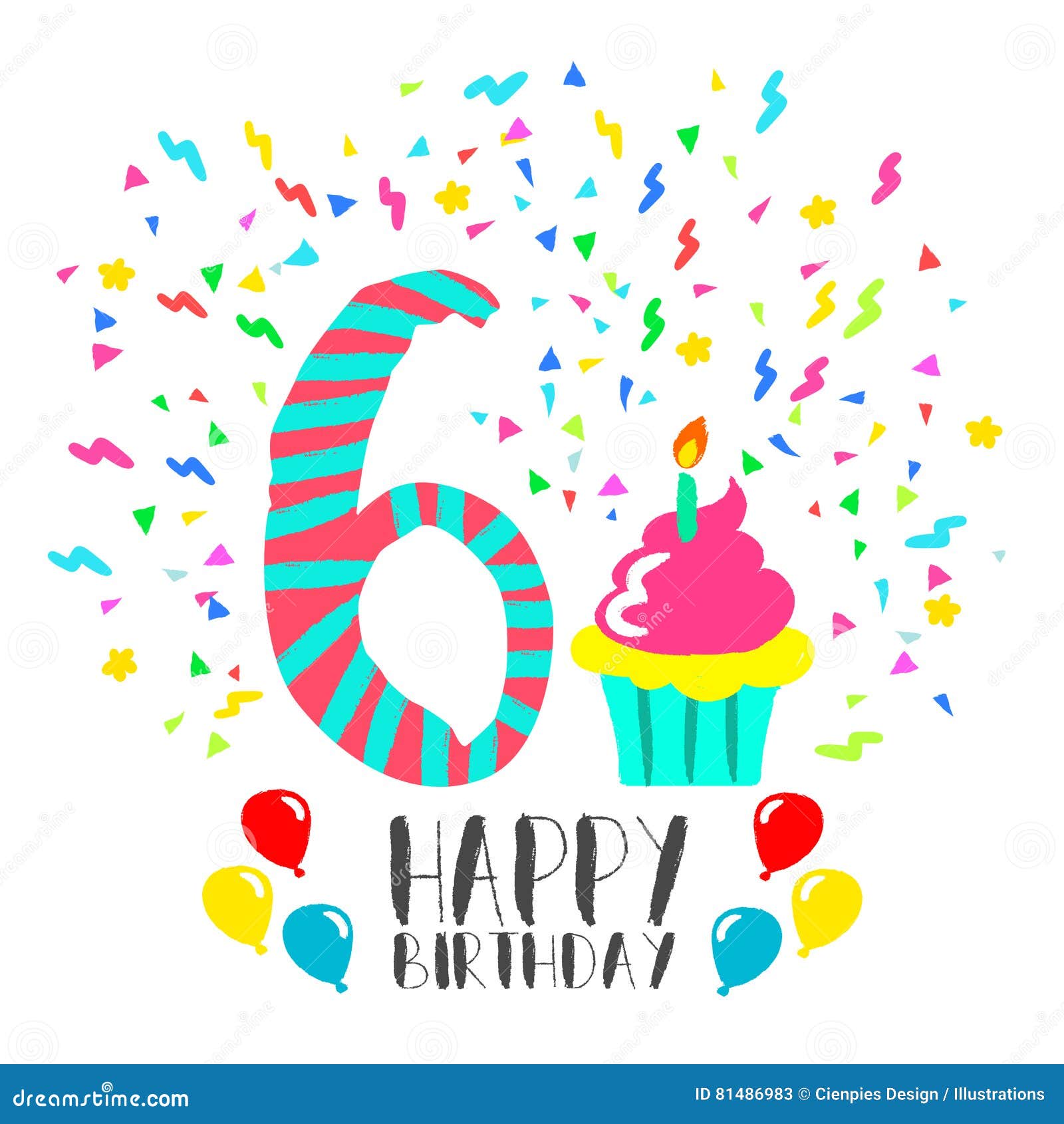 Carte 6 ANS ! JOYEUX ANNIVERSAIRE (fête voeux félicitations) vector de  Stock