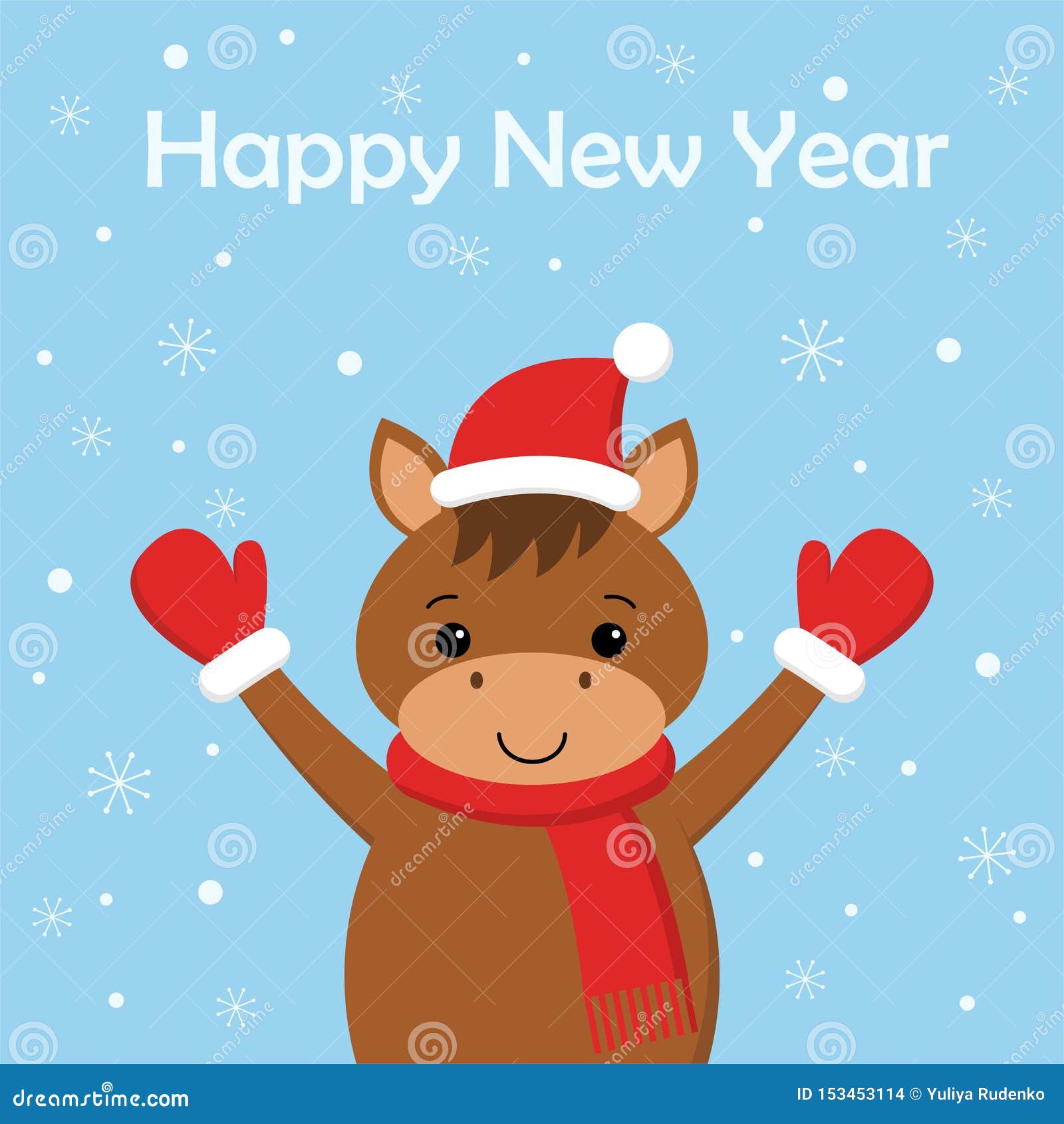 Carte De Joyeux Noël Et De Bonne Année Avec Le Cheval Drôle