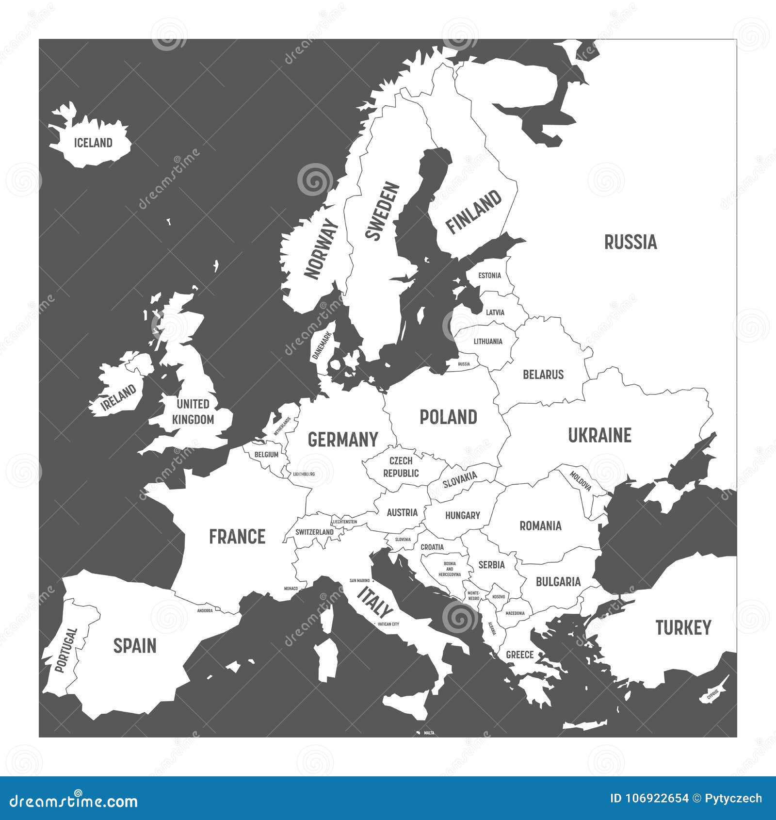 Carte De Leurope Avec Des Noms Des Pays Souverains Petits