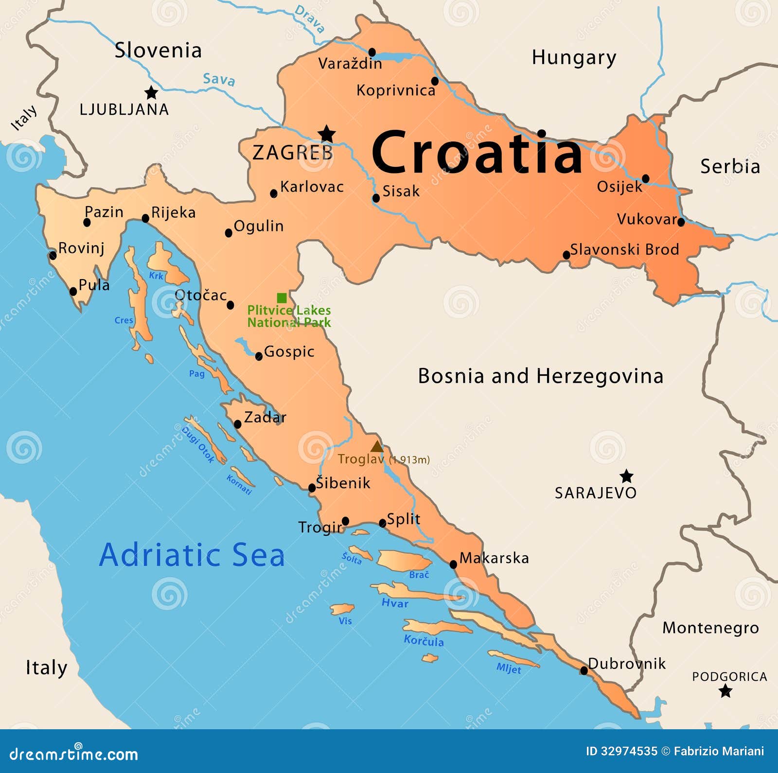 Carte de la Croatie illustration stock. Illustration du bosnie - 32974535