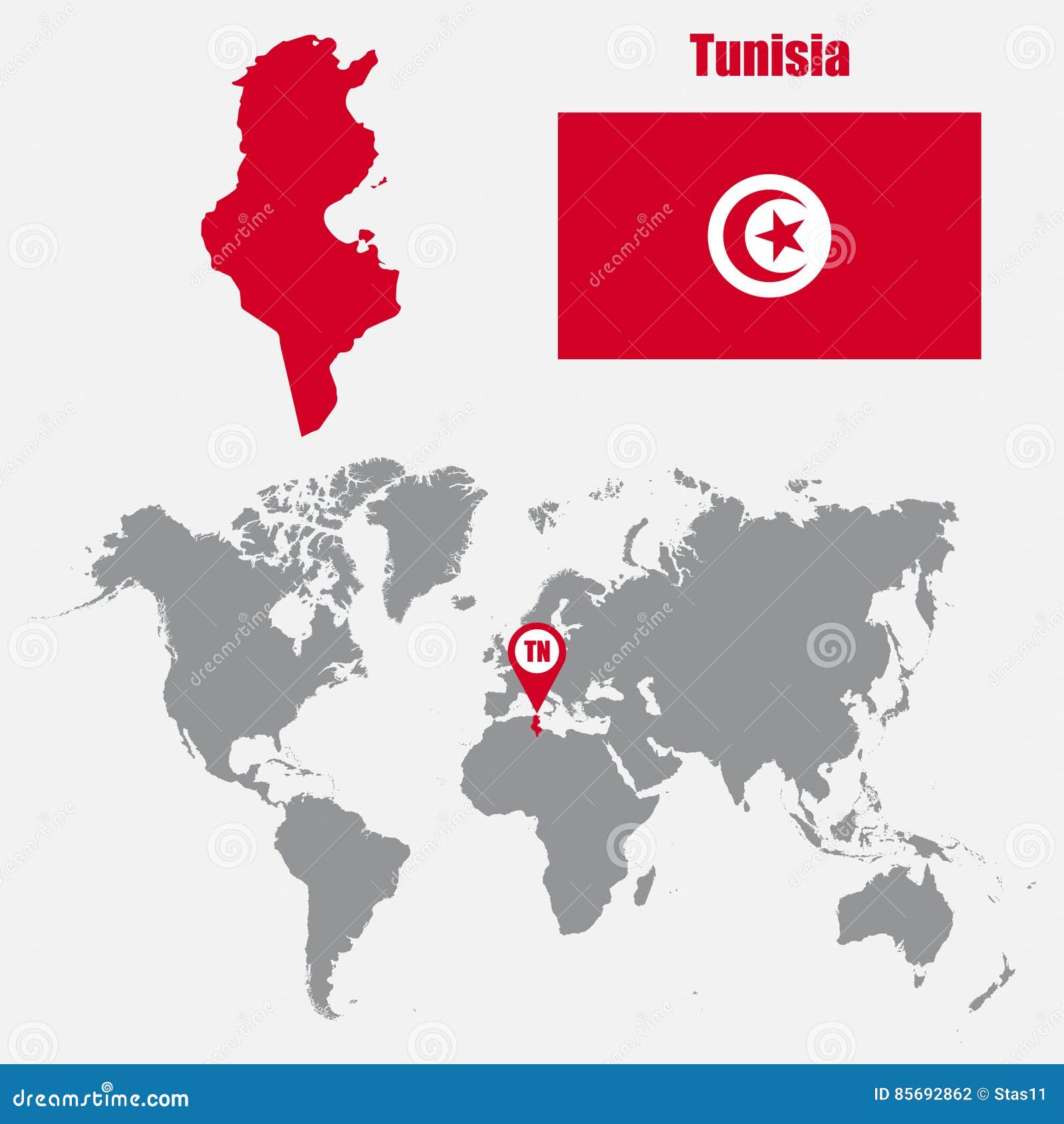 Carte De La Tunisie Sur Une Carte Du Monde Avec Lindicateur
