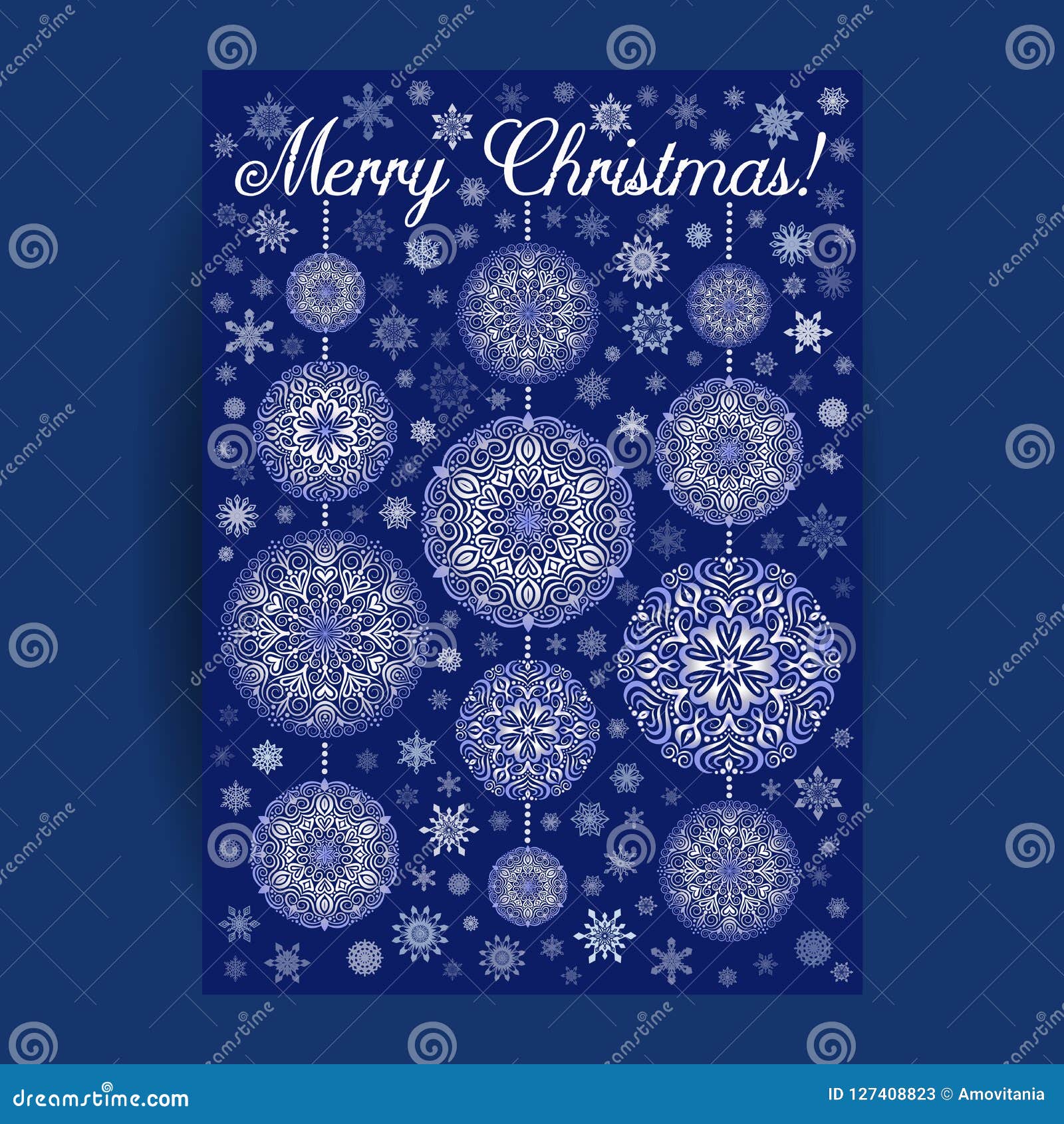 Carte De Noël Avec Mandala Snowflakes Sur Le Fond Bleu